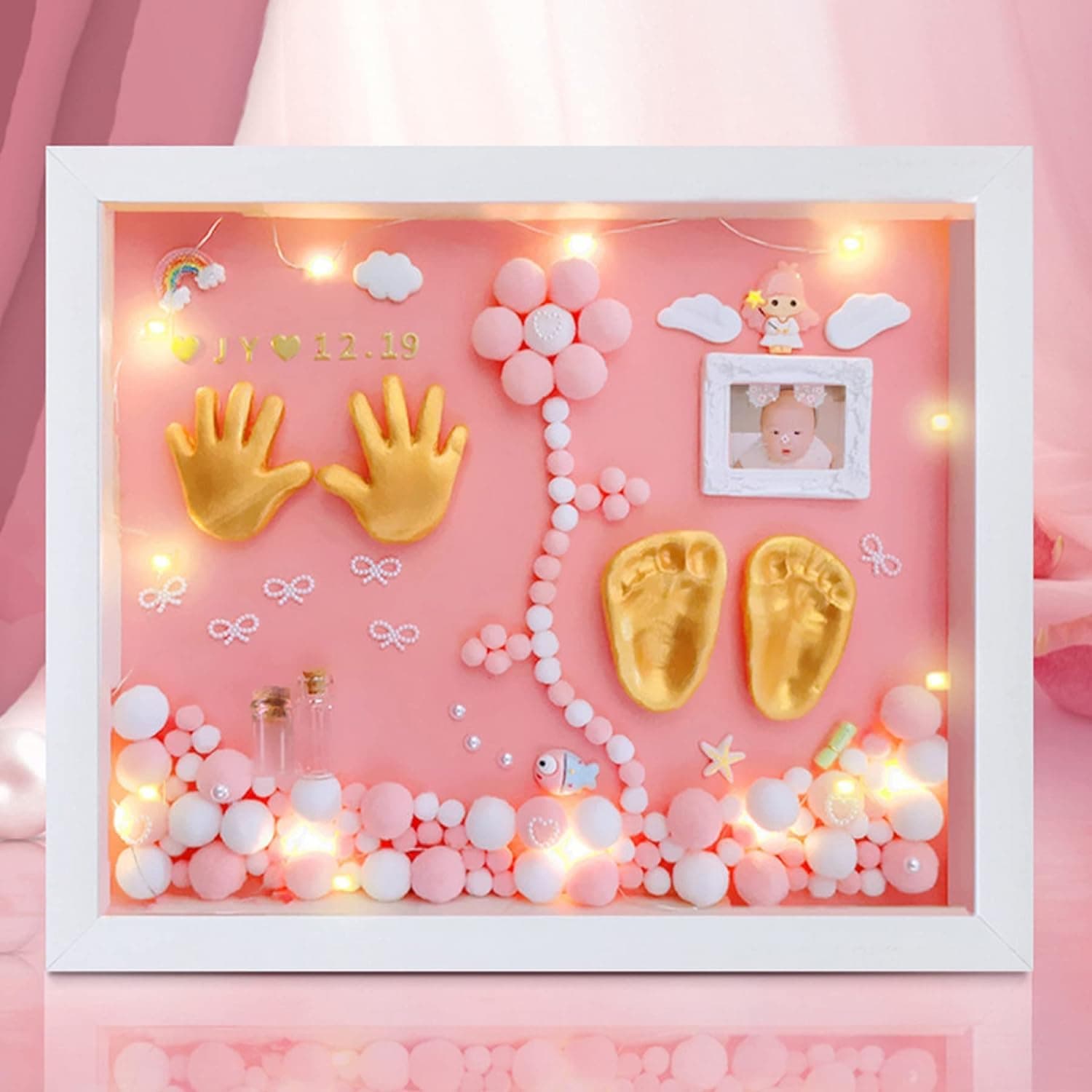 Baby Hand and Footprint Kit, Keepsake Hands Casting kit, Newborn Baby Nursery Memory Art Photo Frame Kit, Baby Shower Picture Frames, for New Parents Gift, Clay Hand Print Picture Frame