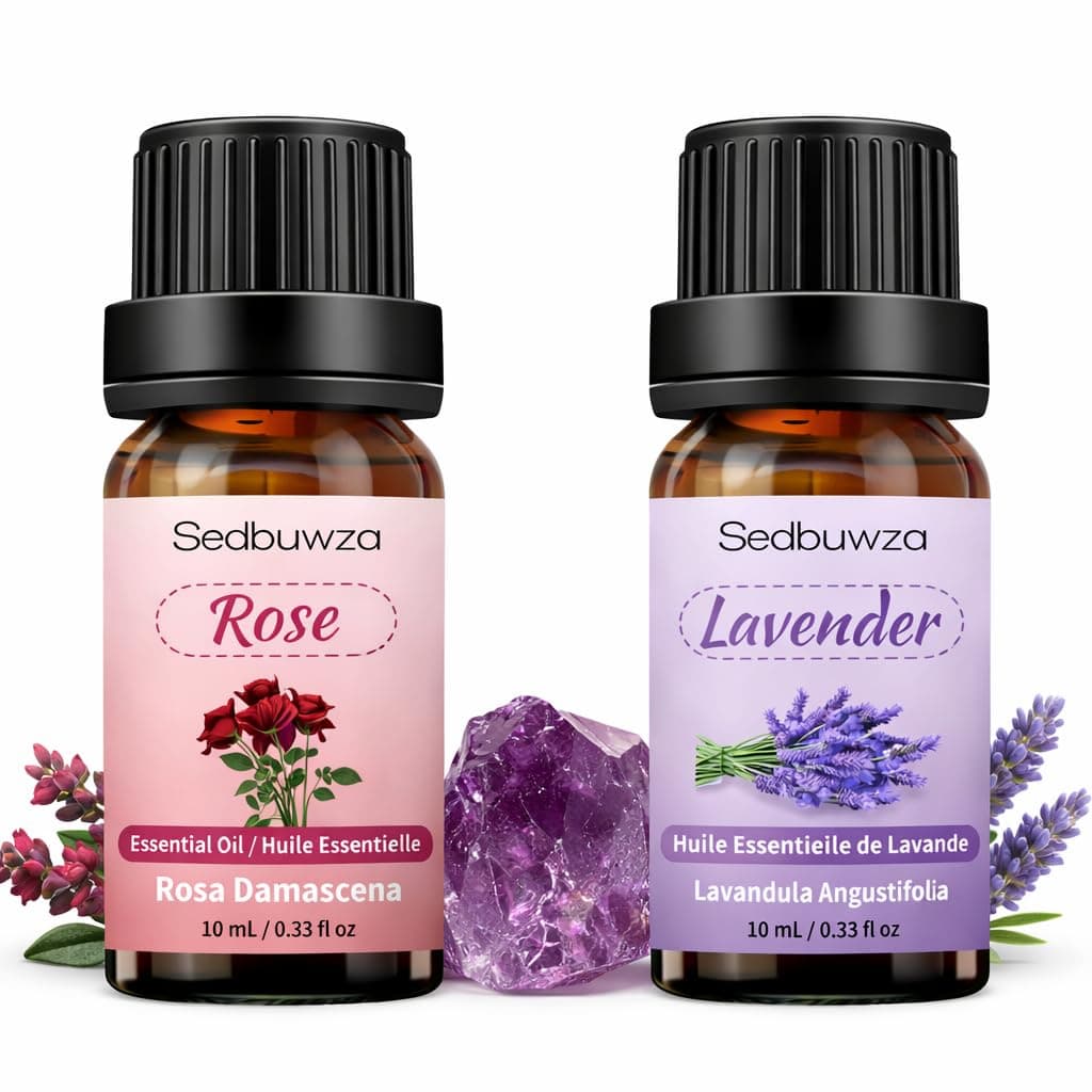 Sedbuwza Rose Lavender Essential Oil Set, 2 x 10 mL, Floral Wax Melts | Rose and lavender pairing for floral wax melts, candles, handmade soap, bath projects and romantic home fragrance.