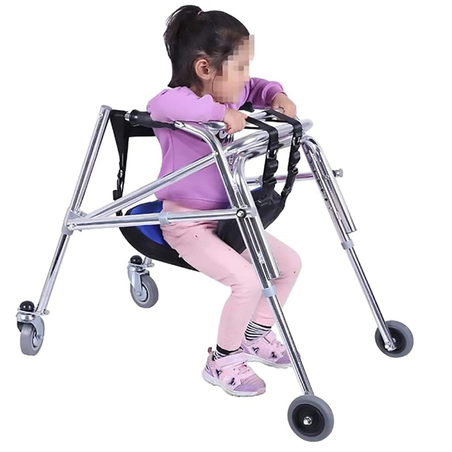 Walking frames, children's walker one-way folding anti-reverse waist height adjustable with wheel rehabilitation back-pull walker
