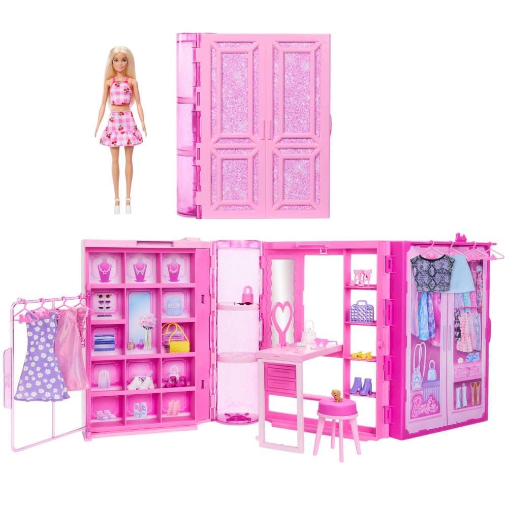 Barbie HXD58 Dream Wardrobe Toy Playset with Blonde Fashion Doll, Fashions and Accessories, Just Under 1 m Wide with More Than 25 Pieces, 3 Complete Looks, 3 Complete Looks