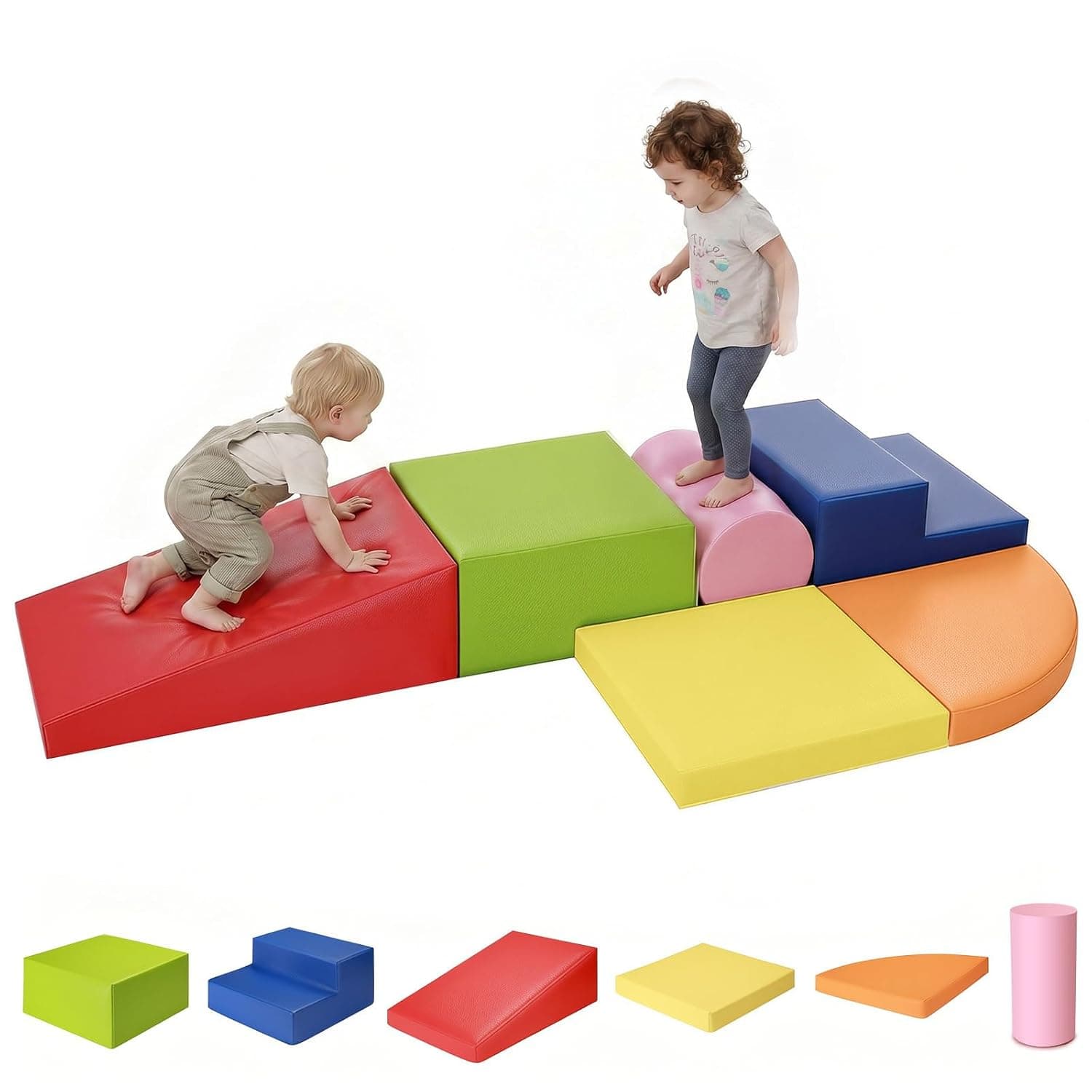 JungleDove Baby Soft Play Indoor: Foam Blocks for Kids Set - 6 Pieces PU Leather Soft Blocks Play Set for Children