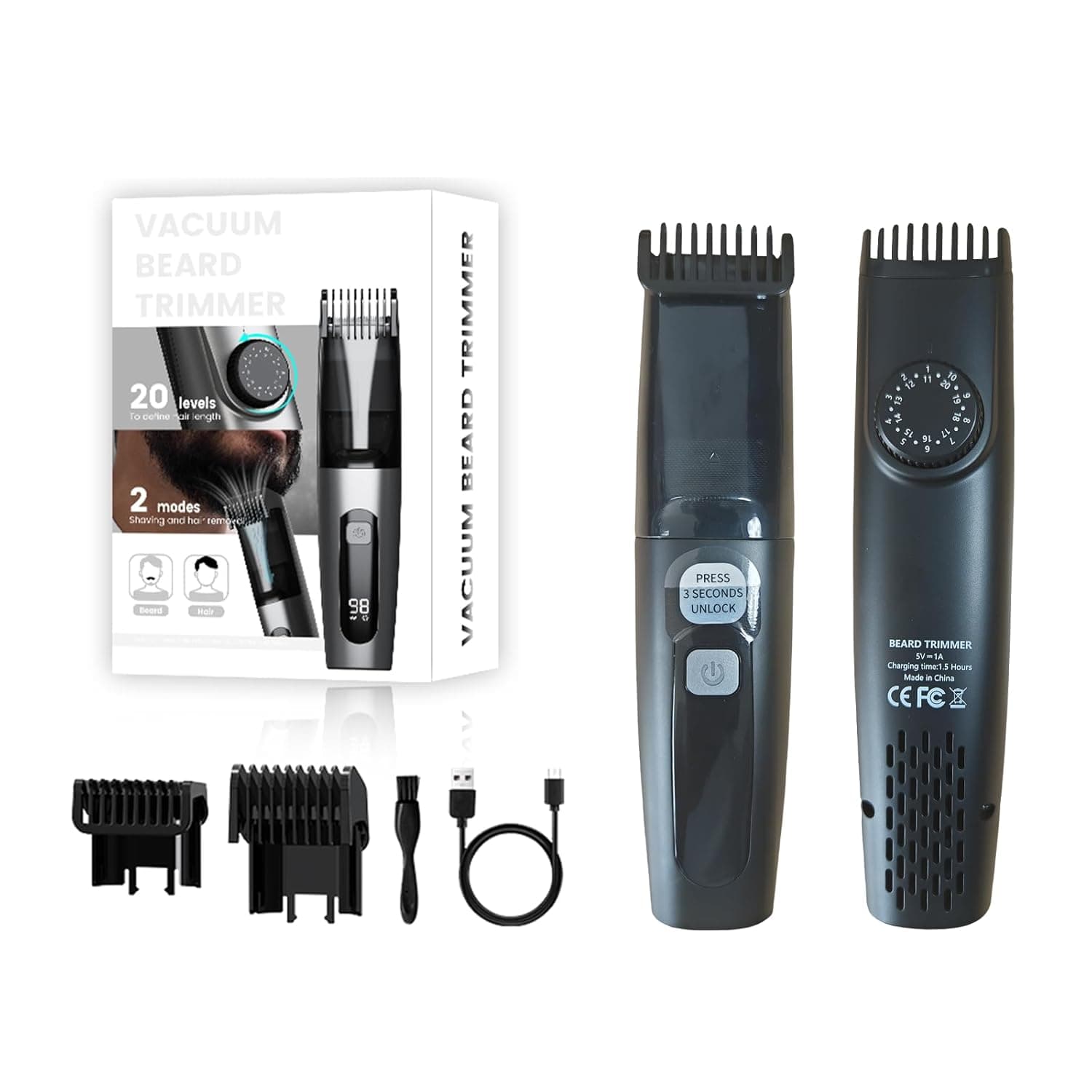 Cordless Beard Trimmer for Men，ماكينة حلاقة للرجال，Shaving Machine for Men with Storage Box - Rechargeable IPX6 Waterproof Adjustable Length LCD Screen USB-C Port - Gift for Dad/Husband，Black