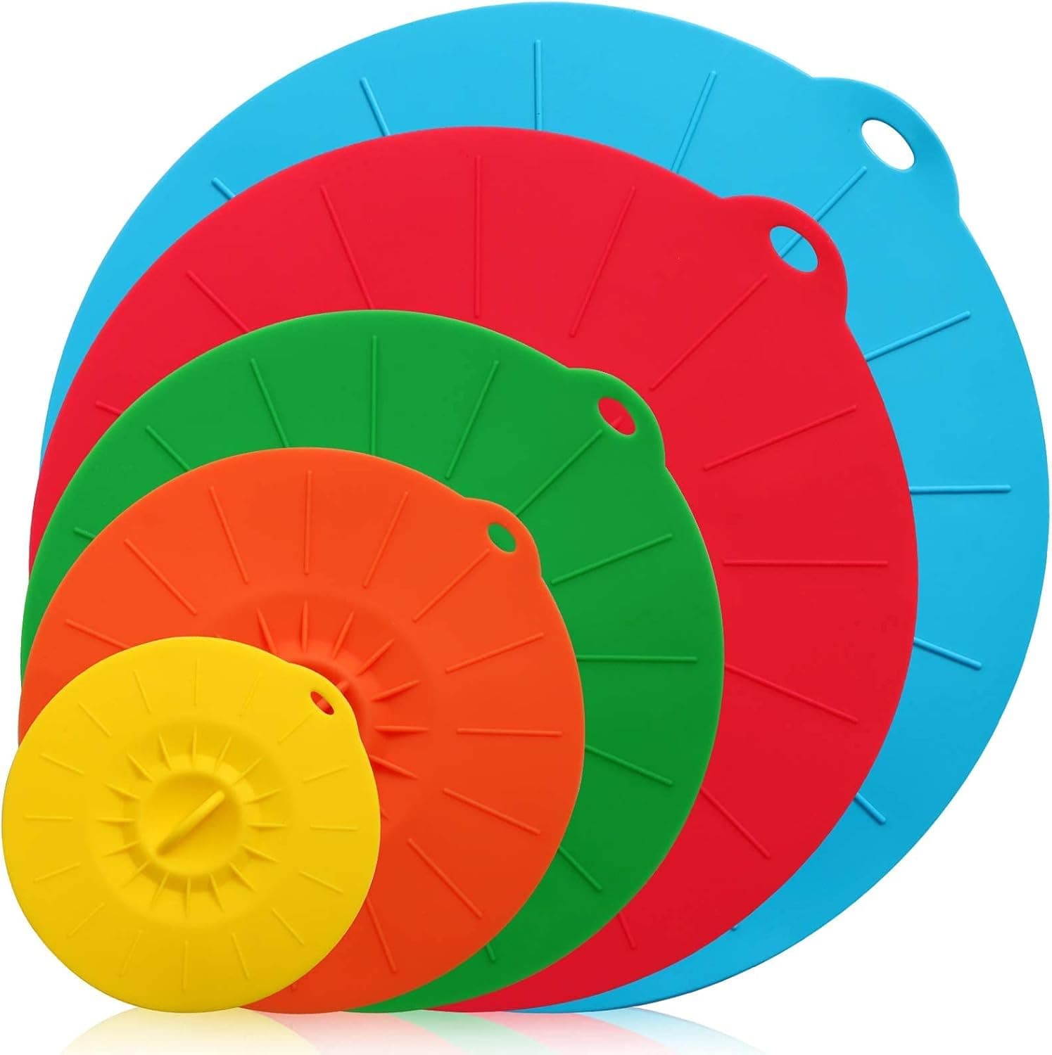 pyebe Silicone Suction Lids, 5 Sizes Colorful Food Cover, Reusable Suction Seal Heat Resistant Microwave Lids for Cups, Bowls, Plate, Pots, Pans, Skillets, Stove Top, Oven, Fridge, BPA Free