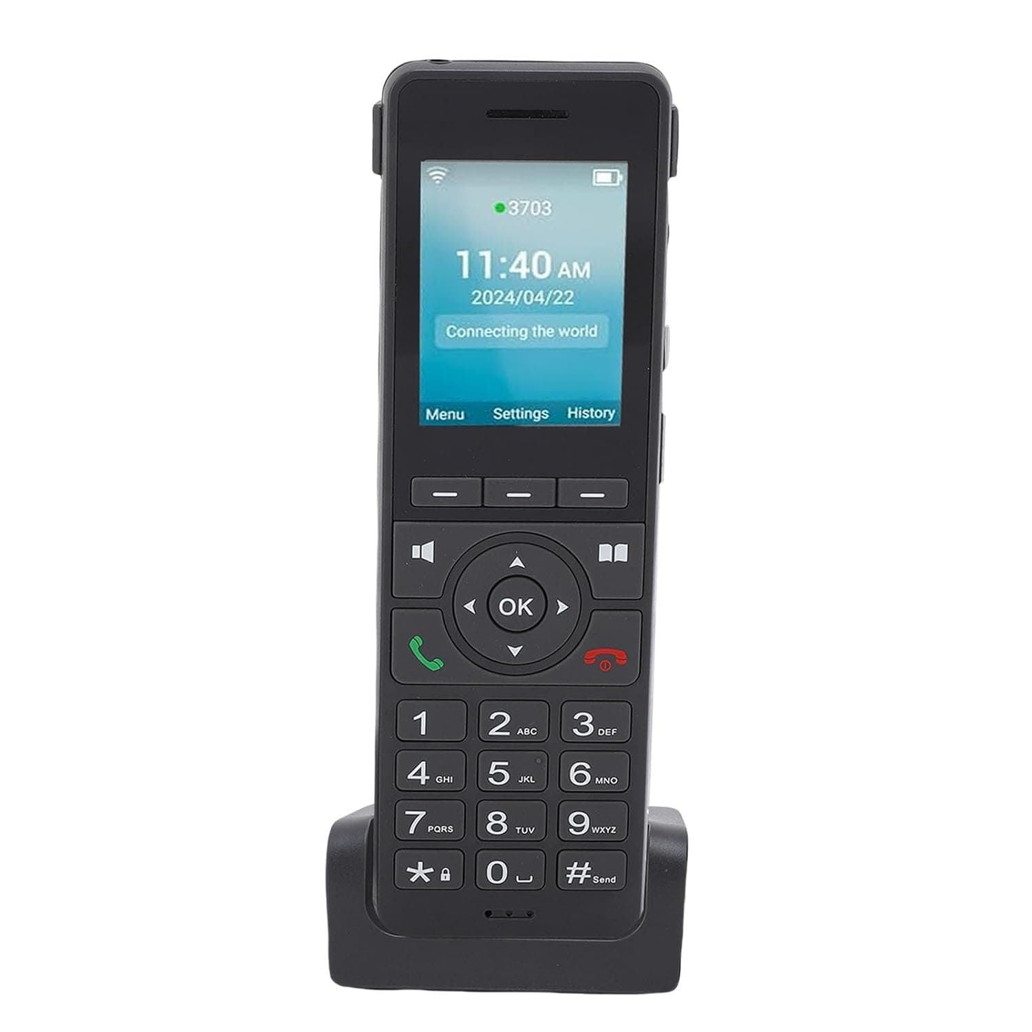 XUMIUZIY Cordless Phones, Portable 4G LTE Desktop Phone with 2.4in Color Screen, Built in WiFi and BT, 2 Microphones and Noise Cancellation, Water Proof, 1600mAh Battery