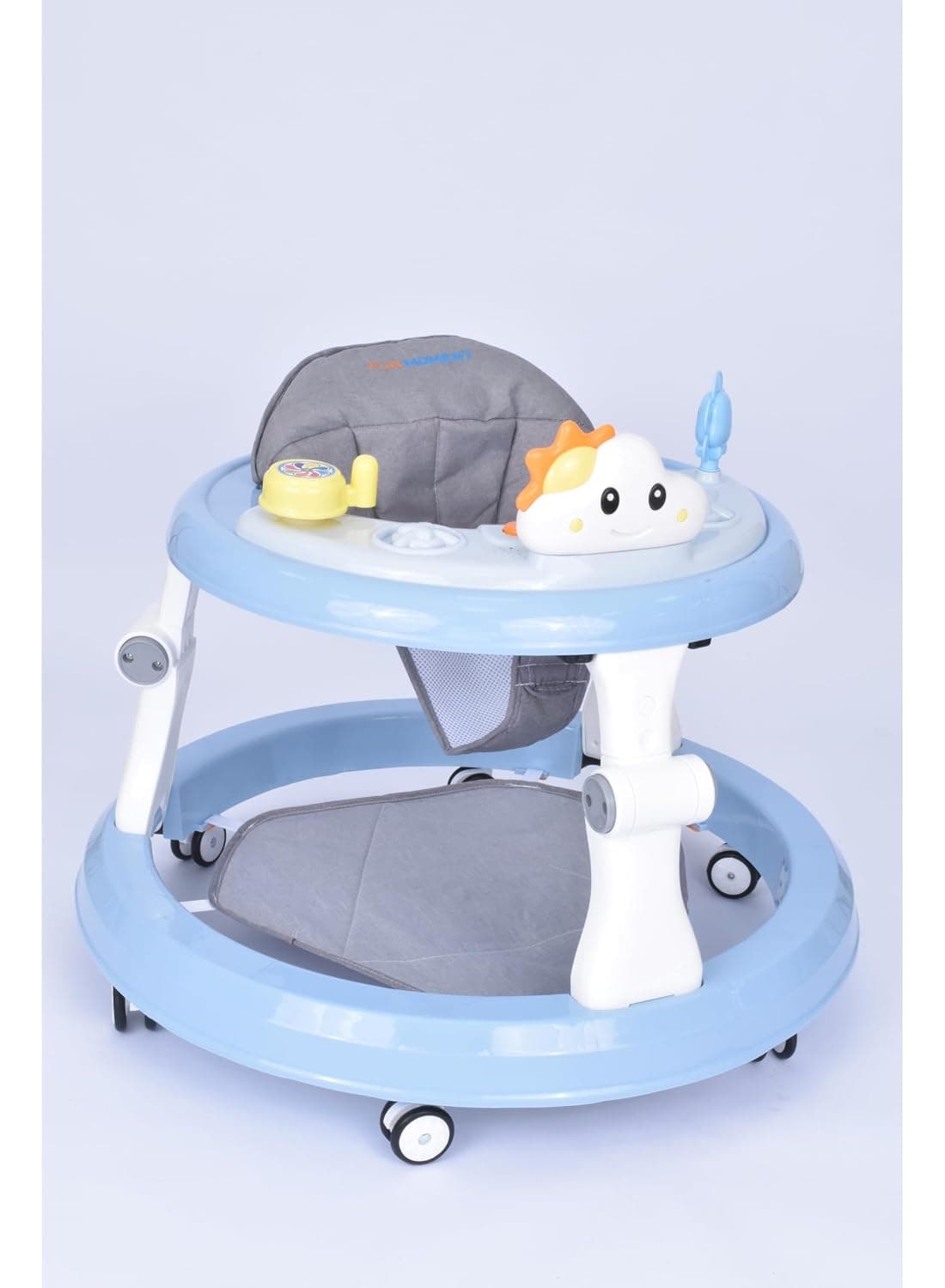 Fun Moment Foldable Baby Walker with Wheels, Baby Activity Center with Music and Toy Tray, Unisex 6-18 Months (Indigo)