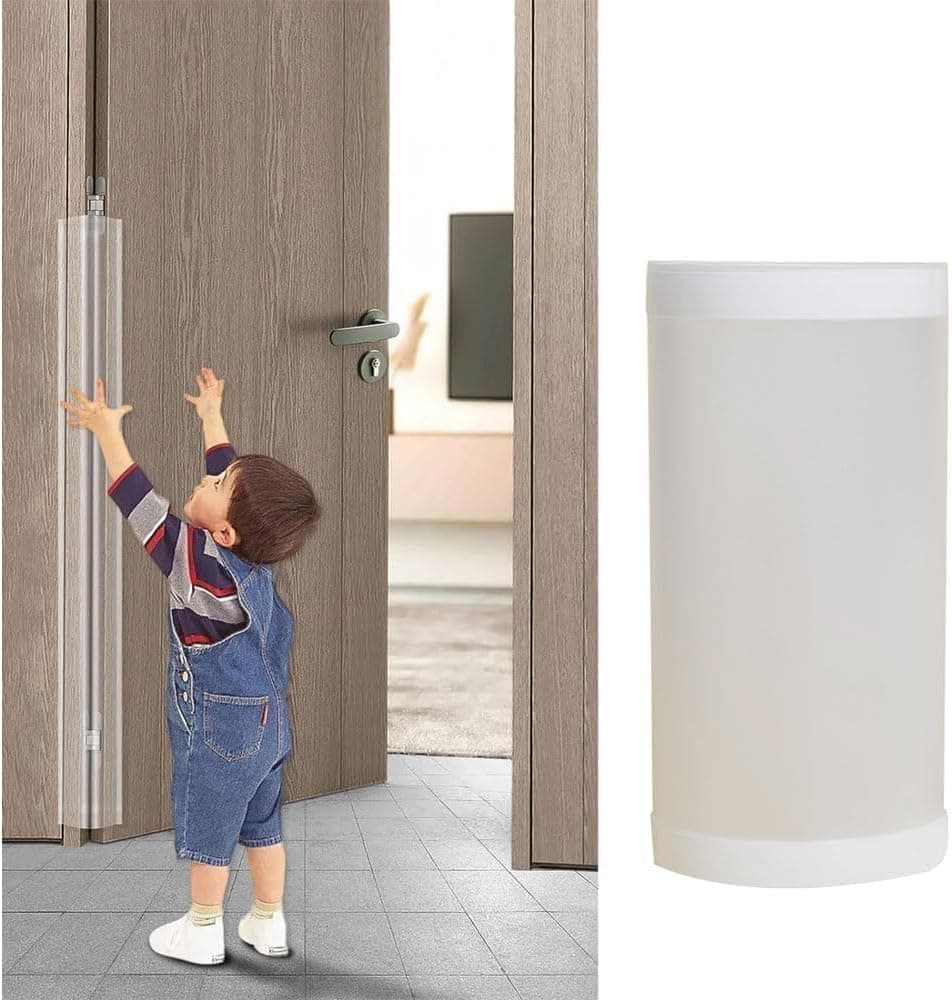 X spring Door Finger Pinch Guard, 120x18 CM Flexible Design, Baby Proof Shield for 90 180 Degree Openings, Strong Adhesive No Hardware Needed, Safe for Kids and Toddler, Versatile Use Home School