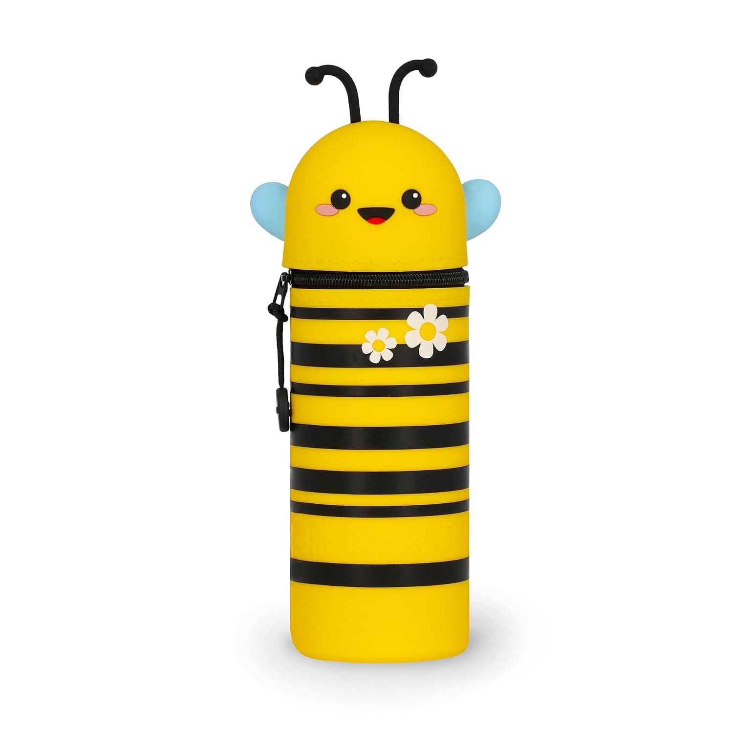Legami - Kawaii Pencil Case for School 2 in 1 Soft Silicone Bee Theme Pen Holder for Table Zipper Pens Crayons Felt Tip Pens H 21.5cm