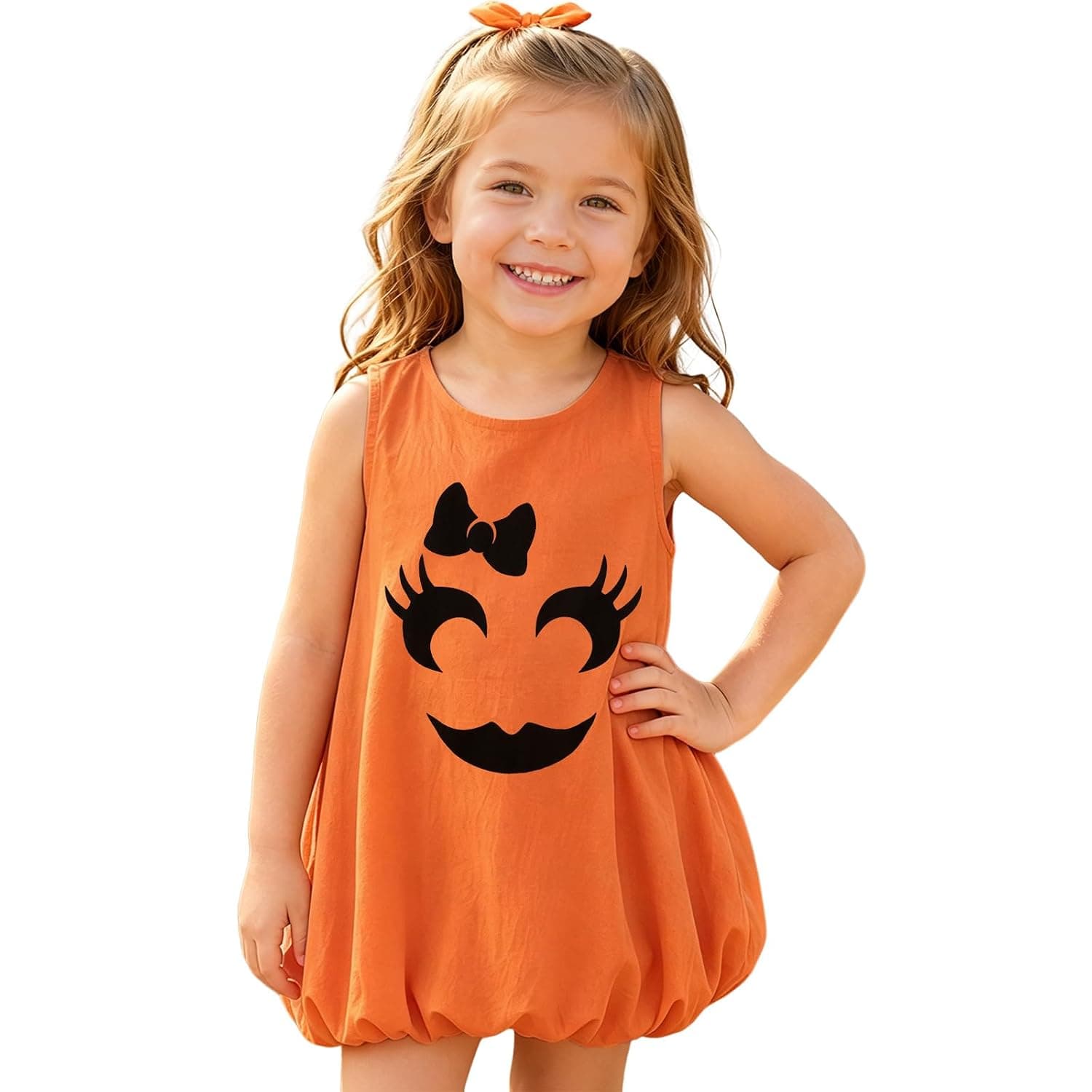 CM C&M WODRO Toddler Baby Girls Halloween Outfit Pumpkin Face Dress Sleeveless Kids Girl Fall Dresses Cute Halloween Clothes