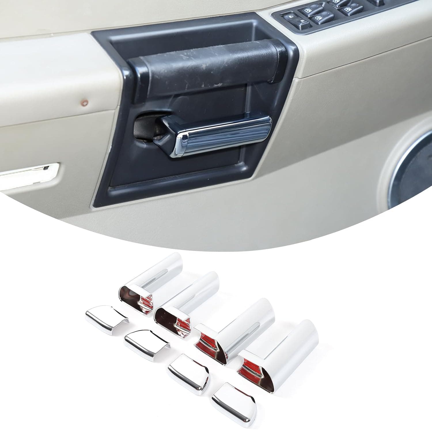 PIUGILH Inner Door Handle Cover Compatible with Hummer H2 2003-2007 Accessories Interior Door Pull Handles Protective Cover, 8Pcs (Bright Silver)