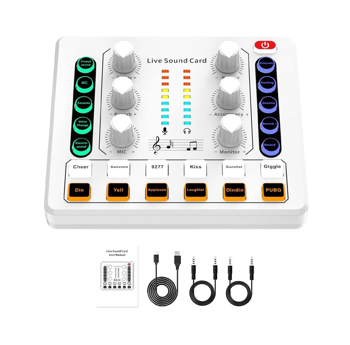 Live Sound Card, M8 Mini Audio Mixer Board, DJ Mixer, for Music Recording Karaoke Singing Broadcast & Live Stream/Podcast/Game(White)