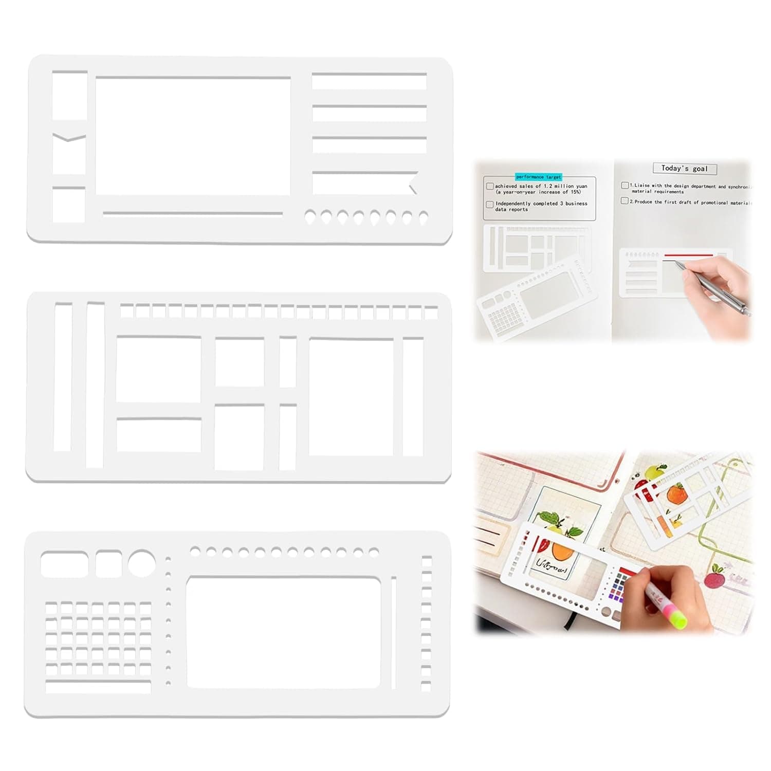Handmade Flexible Record Template,3 Pack Planner Stencil Set for Dot Grid,Drawing,Checklists,Boxes,Lines&Daily Planning,Reusable Templates Kit for Journaling,Calendar,Scrapbooking&DIY Crafts Supplies