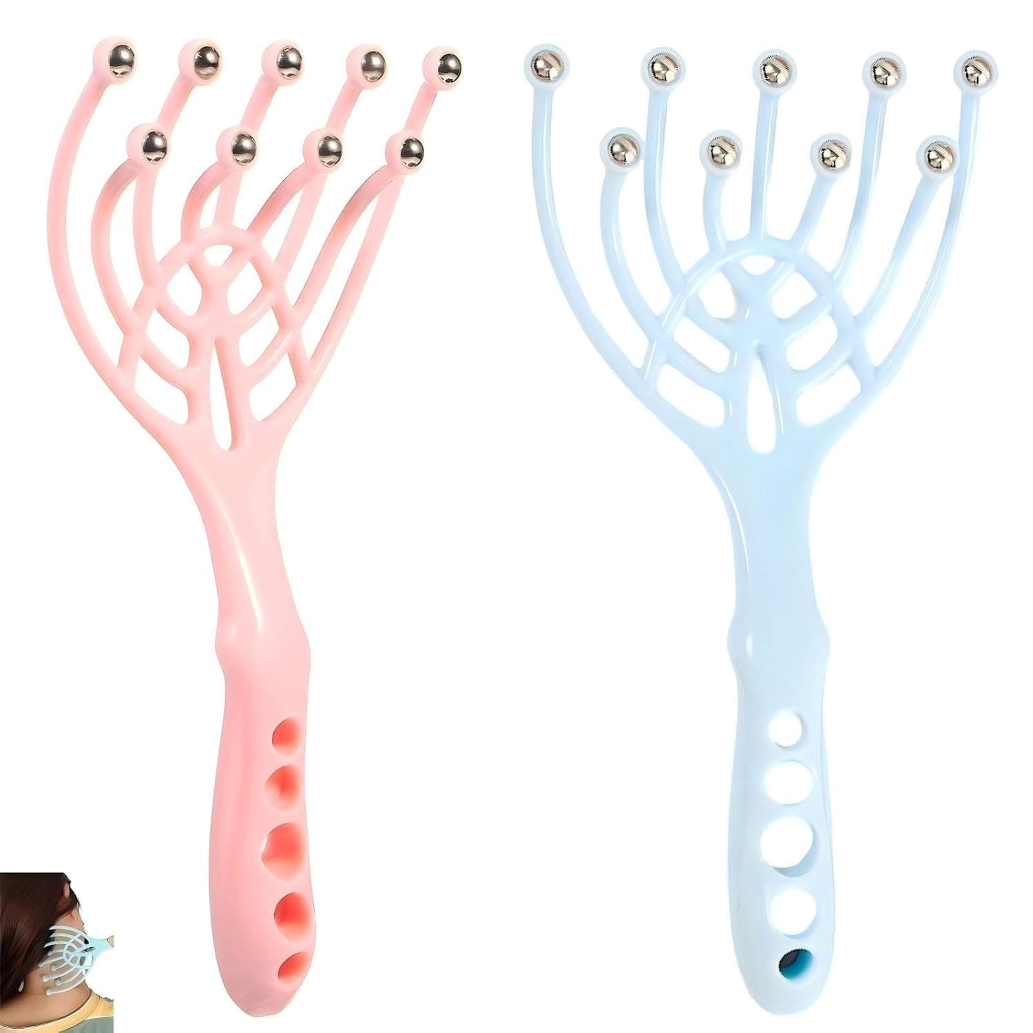 ALMEKAQUZ 2 PCS Manual Head Massager, 9-Claw Scalp Massage Tool with Steel Balls, Handheld Stress Relief for Home and Office