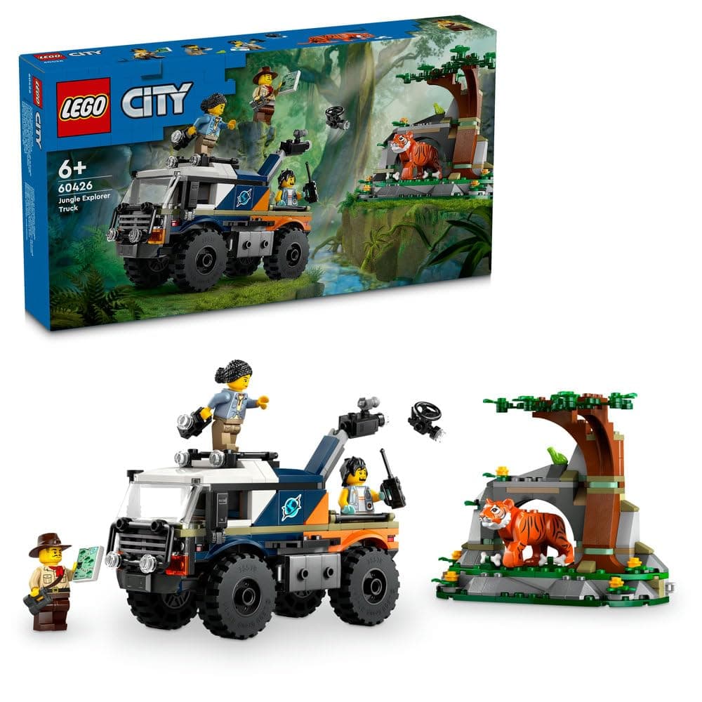 LEGO City Jungle Explorer Off-Road Truck Toy Building Set for 6 Plus Year Old Boys, Girls & Kids, Fun Birthday Gift Idea, Off-Road Vehicle with 3 Adventurer Minifigures and a Tiger Animal Figure 60426