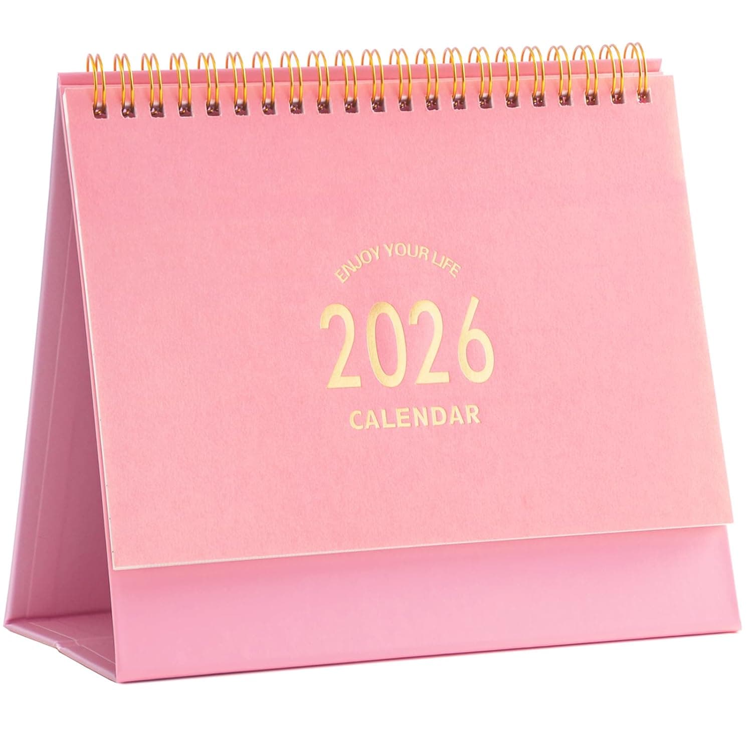 Stiamvd Small Desk Calendar 2024, Standing Flip Desktop Calendar from January 2024 to June 2025 - Metal Ring Twin-Wire Binding Monthly Desktop Calendar for Home Office School (Pink)