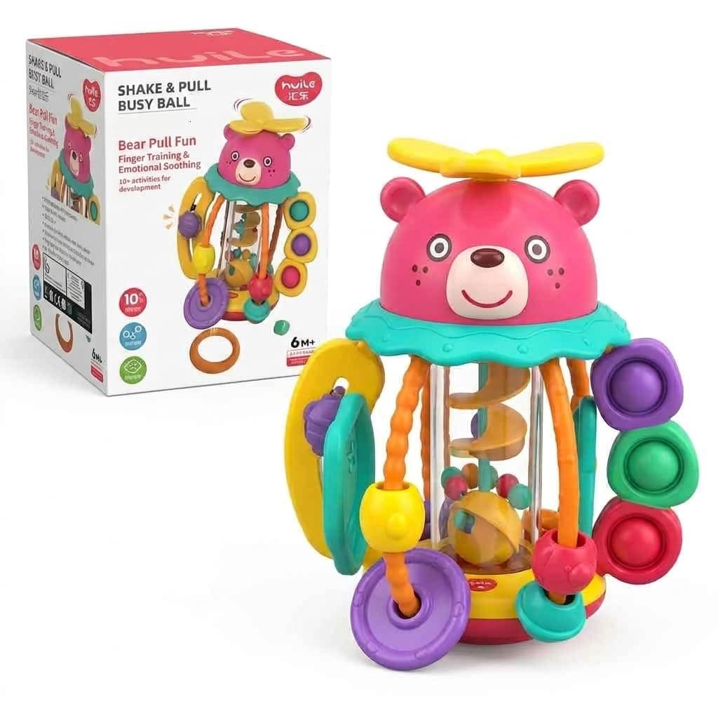 Shake & Pull Busy Ball, Sensory Baby Toy for 6 Months +, Fine Motor Skill Development, Bubble Pop, Spinner, Beads & Pulling Activities, Toddler Toy for Hand-Eye Coordination Learning