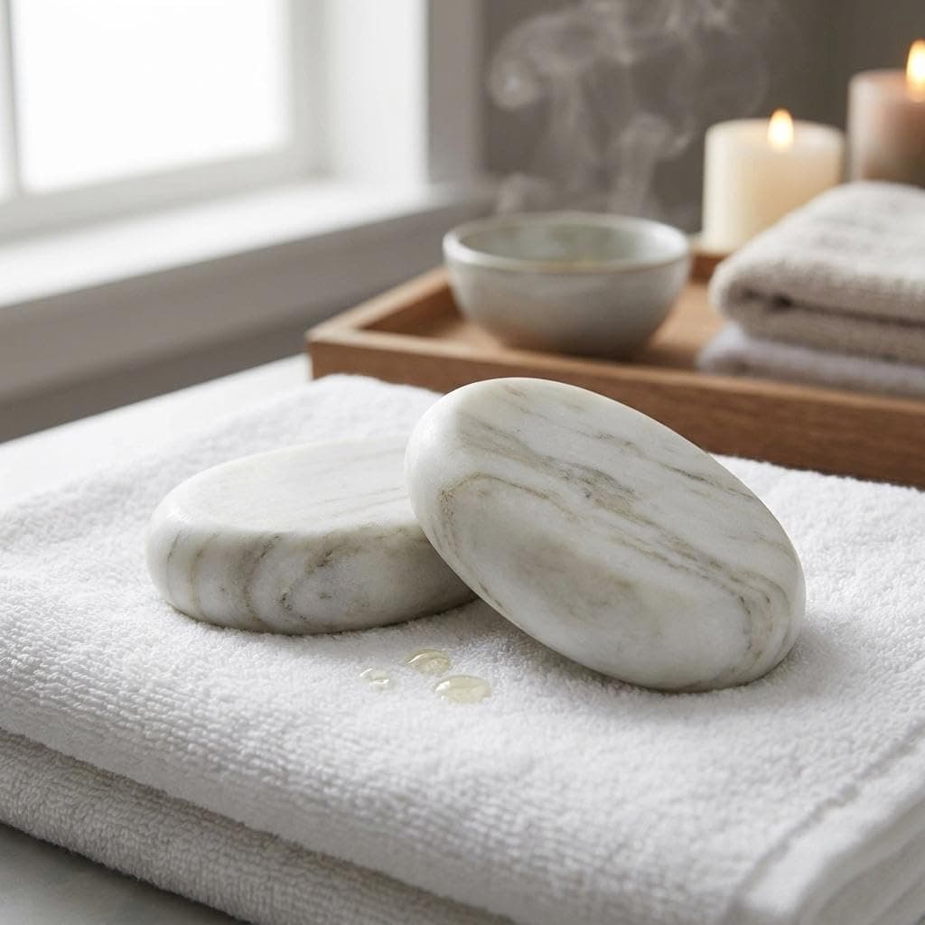 2pcs White Marble Stone Massage Set Hot and Cold Essential Oil Spa Stones for Face and Body Relaxation Therapy at Home