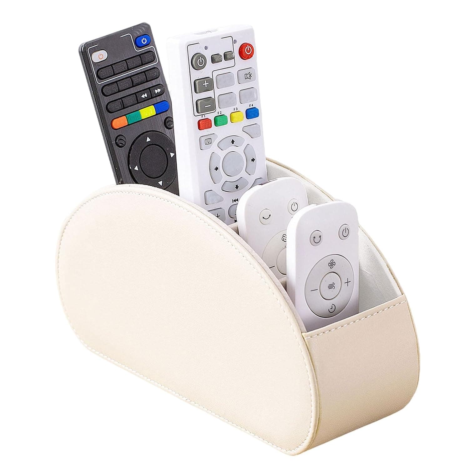 PU Leather Remote Control Holder, Large Remote Control Caddy with 5 Pockets, Multifunctional Desktop Organizer for Remotes Stationery Office Supplies and Makeup Tools (White)