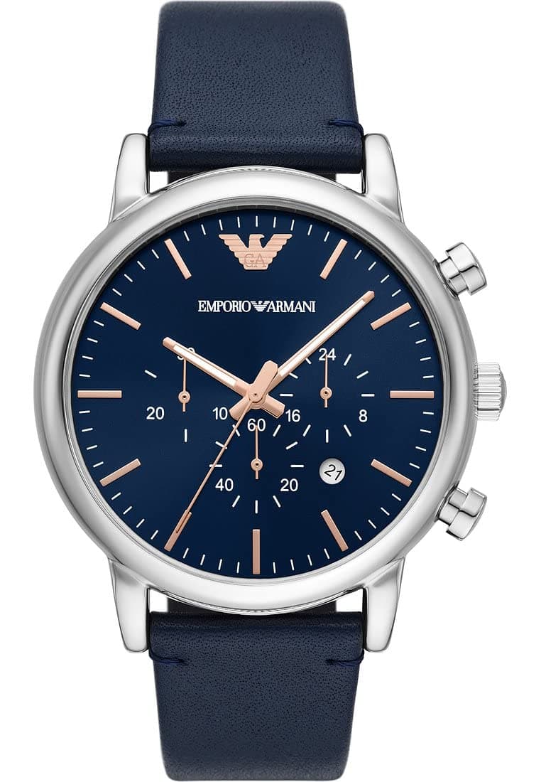 Emporio Armani Men Chronograph Quartz Watch with Leather Strap Blue