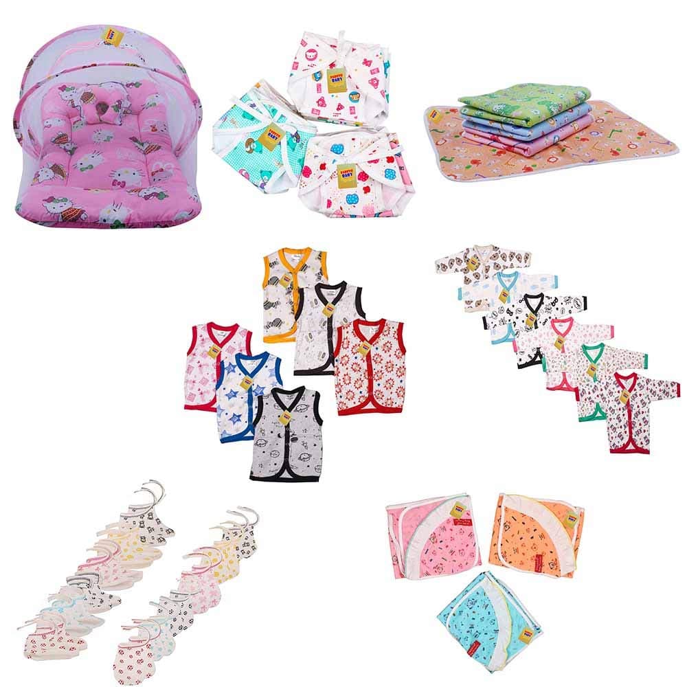 Fareto Born Baby Boy's & Baby Girl's Clothing Set Summer Season Need Combo of 7 Daily Needs Items in Single Packet(0-6 Months) PID-Pink Total Items: 44