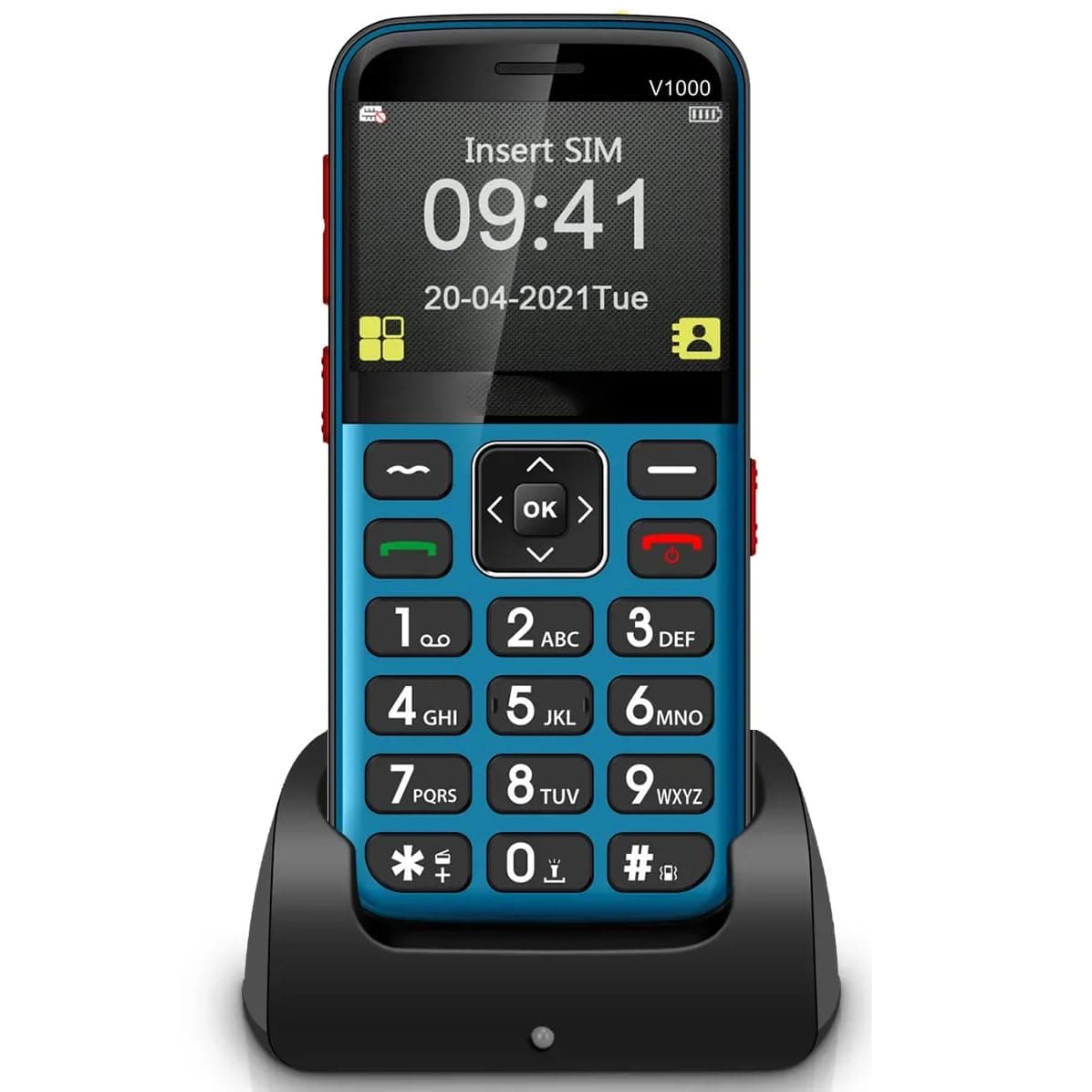 Big Button Elderly Mobile Phone, Unlocked Cell Phone for Seniors/Kids, Dedicated Charging Stand, SOS Button/1800Mah Battery/Flashlight, with Camera, Easy to Use,Blue