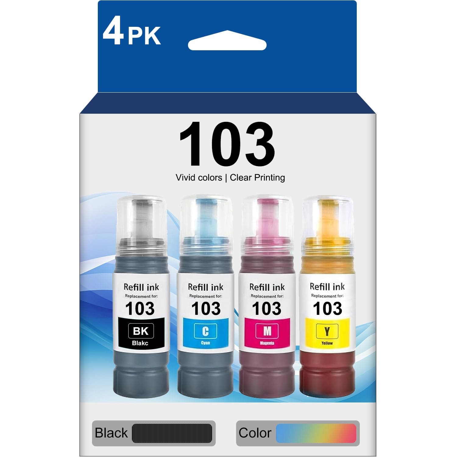 103 Ink Cartridge 4-Colour Ink Compatible with Epsn 103 Bottle Set for for L1110‎ L3110 L3111 L3150 L3151‎ L3156 L3160 L5190‎ Printer (Black Cyan Magenta Yellow)