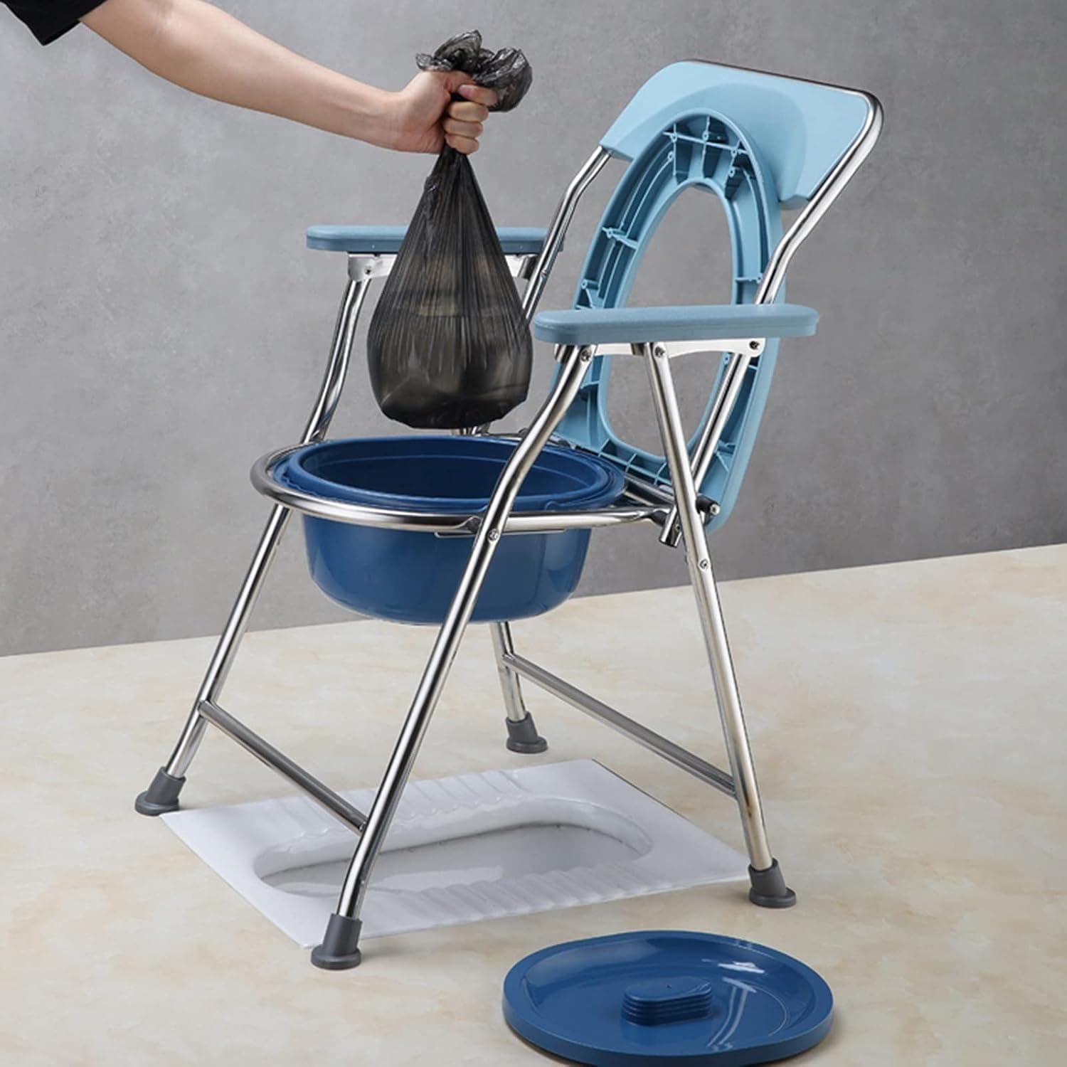 Folding Commode Chair, Multifunctional Portable Bedside Commode Camp Toilet Seat, for Elder Disabled People Pregnant Women