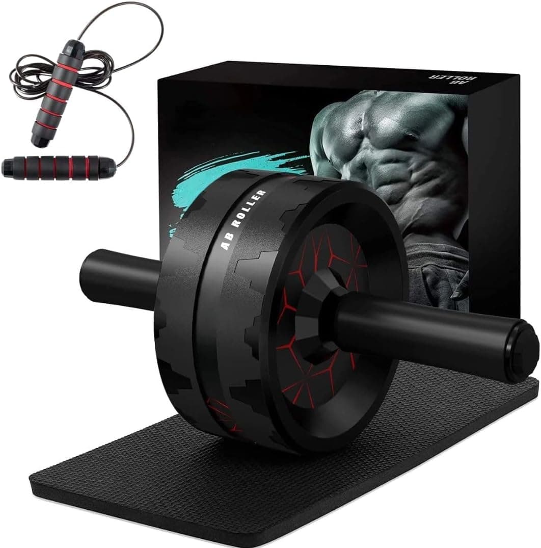 3in1 Ab Roller Wheel + Knee Pad Accessories+jump rope, Abs Workout Equipment for Abdominal & Core Strength Training, Exercise Wheels for Home Gym, Fitness Equipment for Core Workout
