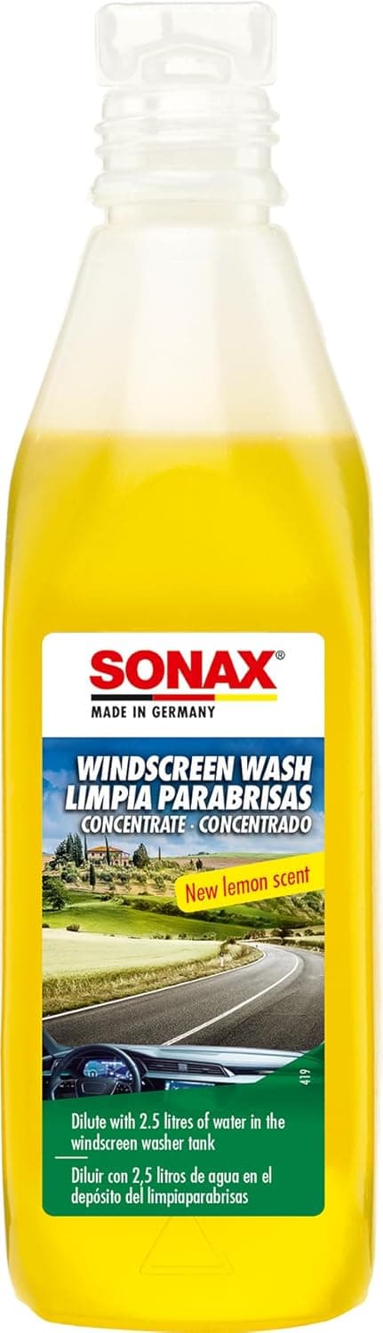 Sonax Windscreen Wash Concentrate 1:10 - Fast-Acting Cleaning Fluid For Glass Windshield, Headlamp, Xenon Headlight - Instantly Removes Insect Splatter, Oil, Dust, Soot, Dirt - Citrus Fragrance, 250Ml