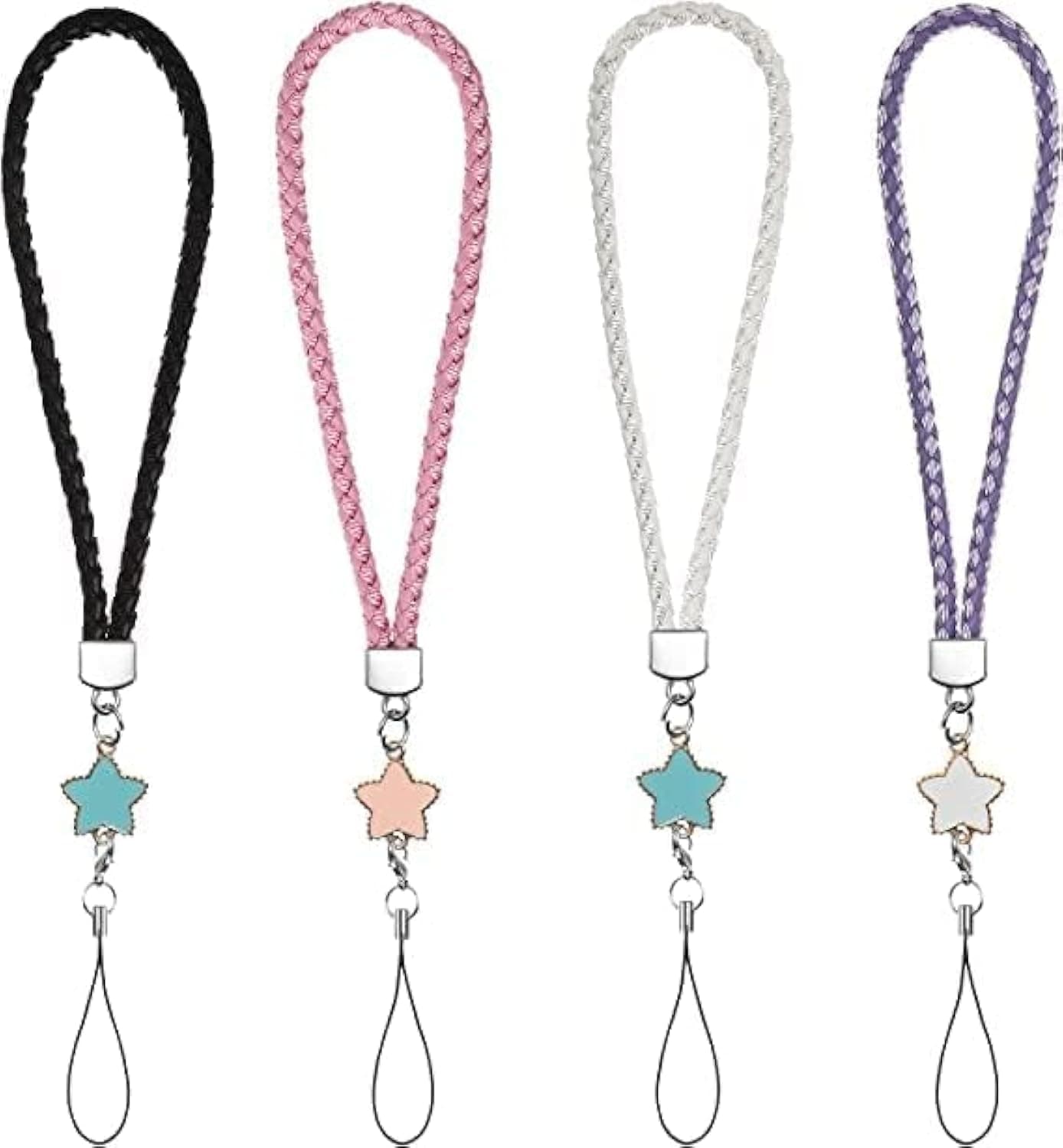 حبل معصم مضفر من بولي يوريثين من اكيسي، أساور جلد للجوال والمحفظة وسلسلة المفاتيح والكاميرا والهواتف الذكية، 4 قطع