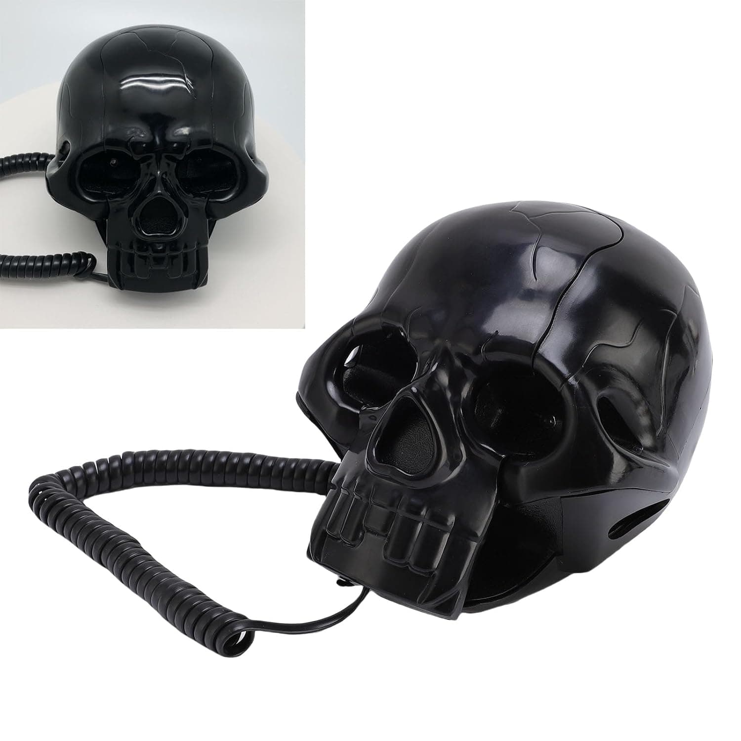 Skull Landline Telephone, Unique Design with HD Sound Quality, Multifunctional Corded Desk Phone, with Quick Disconnection Dialing Redialing (Black)