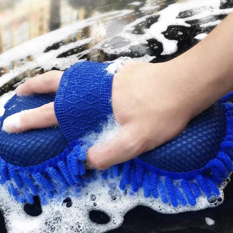 Microfiber Chenille Car Wash Sponge with Elastic Strap, Scratch-Free Ultra Absorbent Wash Mitt for Professional Car Detailing, Lint-Free Cleaning Tool for Auto and Home