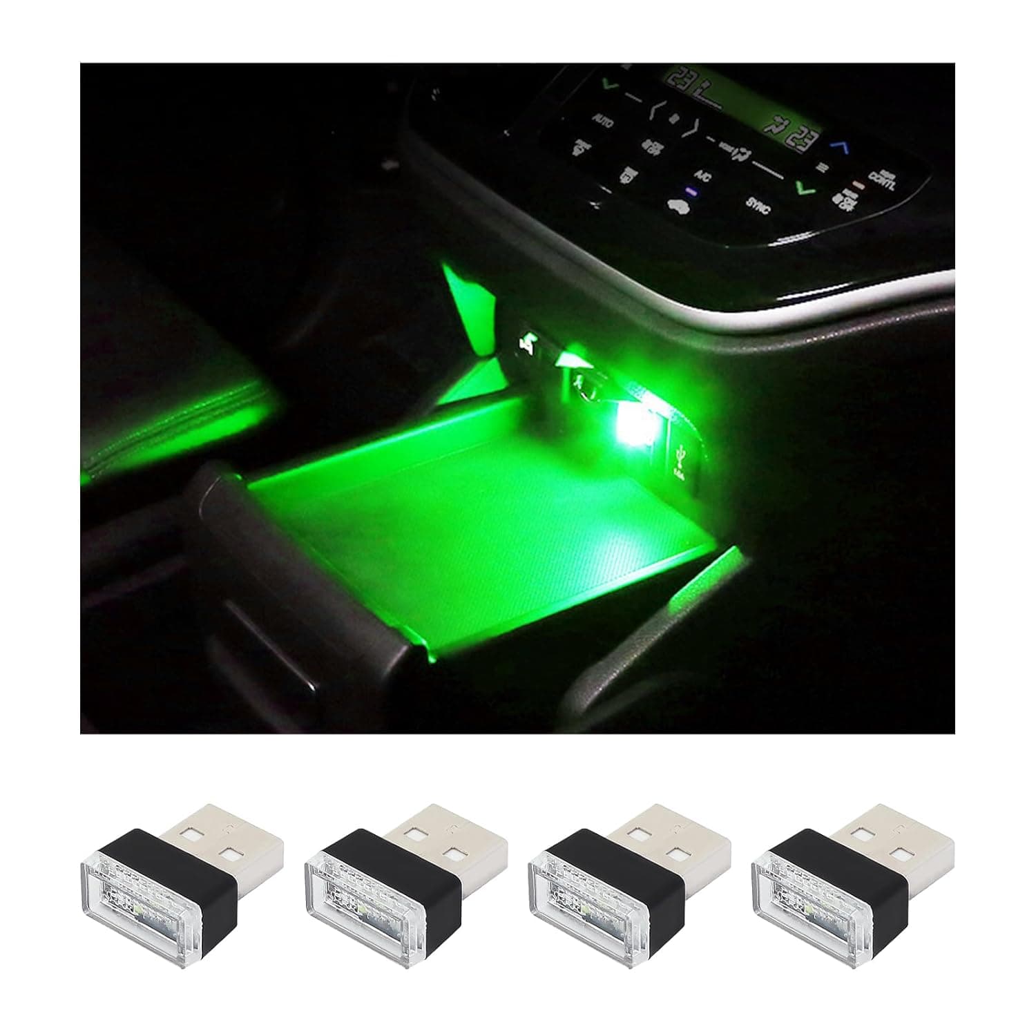 مصباح LED داخلي للسيارة بمنفذ USB مصباح ليلي للديكور بمنفذ USB مجموعة إضاءة محيطة تلقائية محمولة اكسسوارات داخلية ملائمة لمعظم السيارات من اوجيني، (لون أخضر) 4 قطع