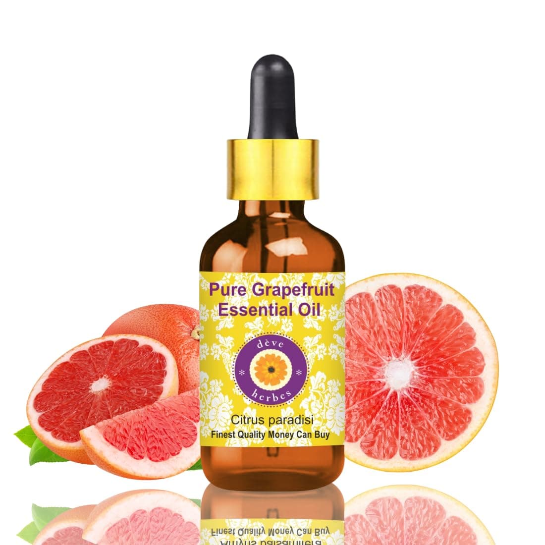 Deve Herbes Pure Grapefruit Essential Oil (Citrus paradisi) With Glass Dropper 100% Natural Therapeutic Grade Steam Distilled 15ml (0.50 oz)