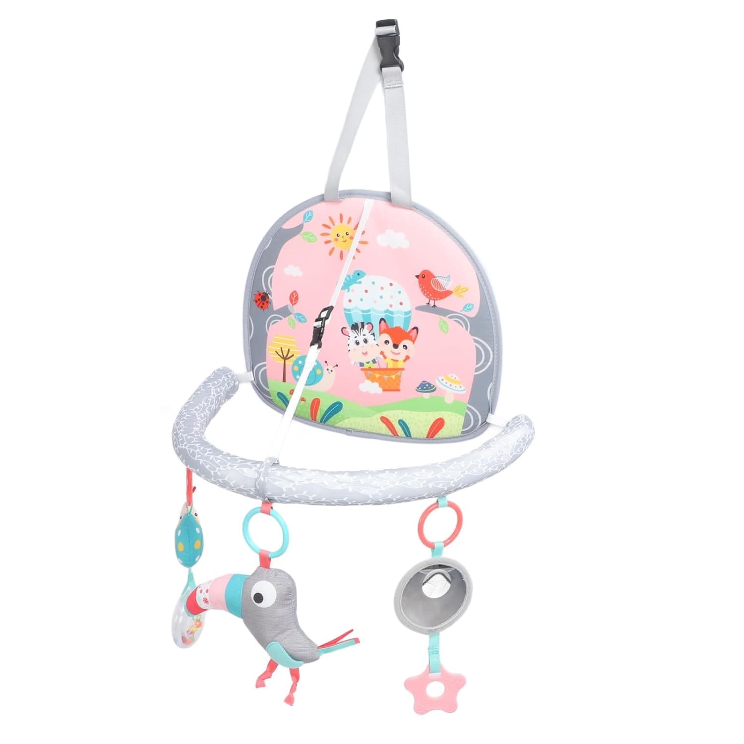 Rear Car Baby Toy Infant Car Backseat Toy Adjustable Activity Arch with Bird Music Box Mirror for 0 to 1 Year Old Newborn
