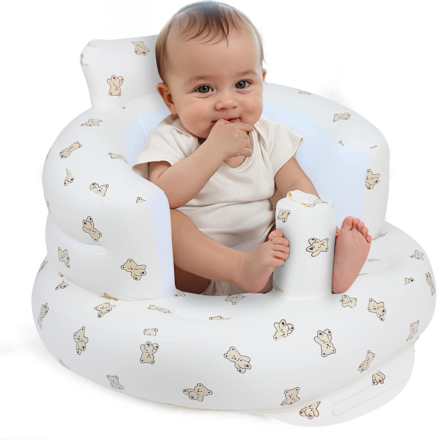Inflatable Baby Seat for Babies 3 Months & Up, Baby Floor Seat for Sitting Up with Built Air Pump, Portable Blow Up Baby Chair with High Back Support, Infant Sitting Seat for Travel Camping - Bear