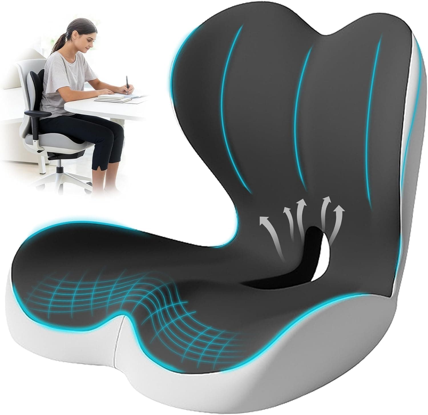 Seat Cushion Lumbar Support Pillow, Upgraded Memory Foam Office Chair Cushion, Lower Back Support Cushion for Car Home Wheelchair, Long Sitting Pain Relief with Washable Cover