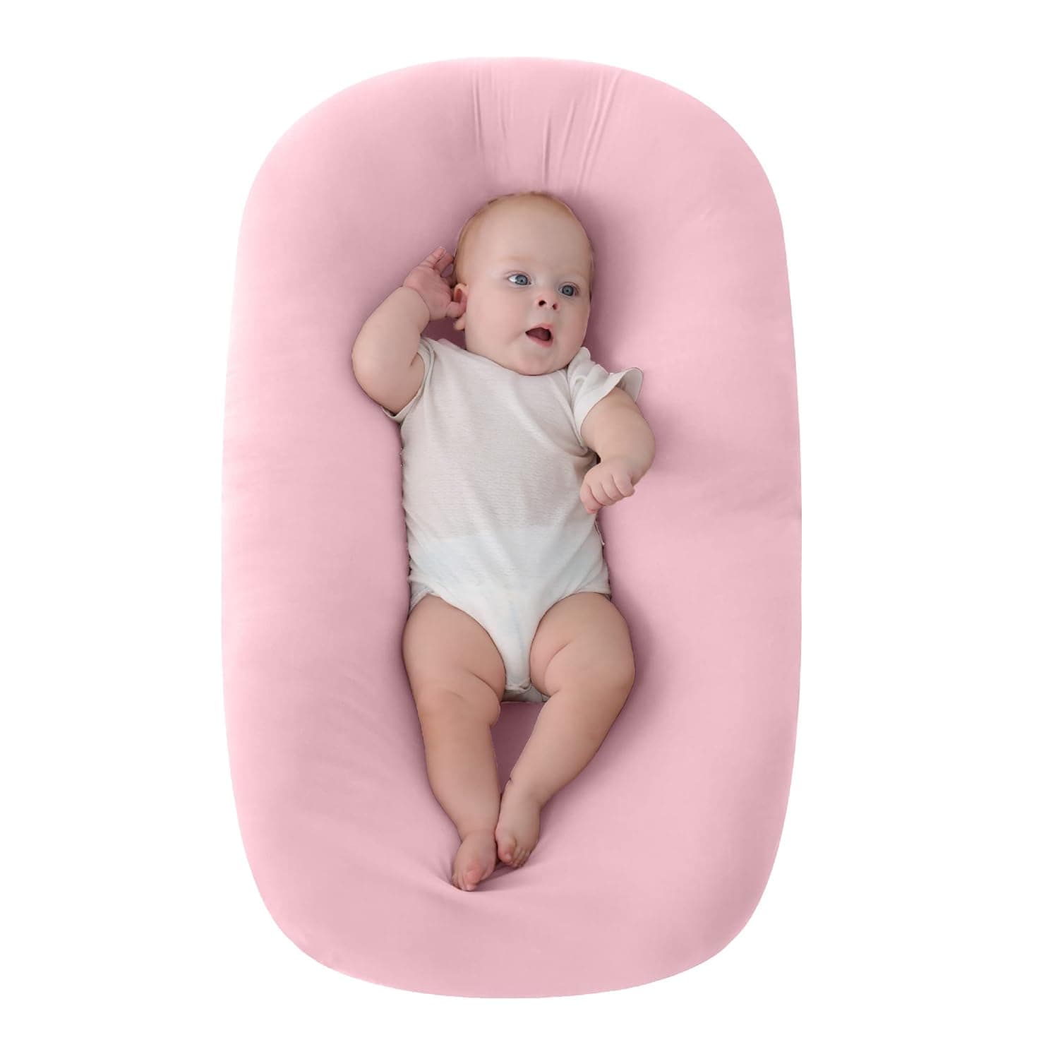 The Moon Brand Baby Lounger & Infant Floor Seat, Newborn Essentials cotton fabric -Baby nest- Baby Co sleeping Bed, Portable and Adjustable Newborn Sleeper, Suitable for 0-6 Months- 85 * 45 cm- Pink