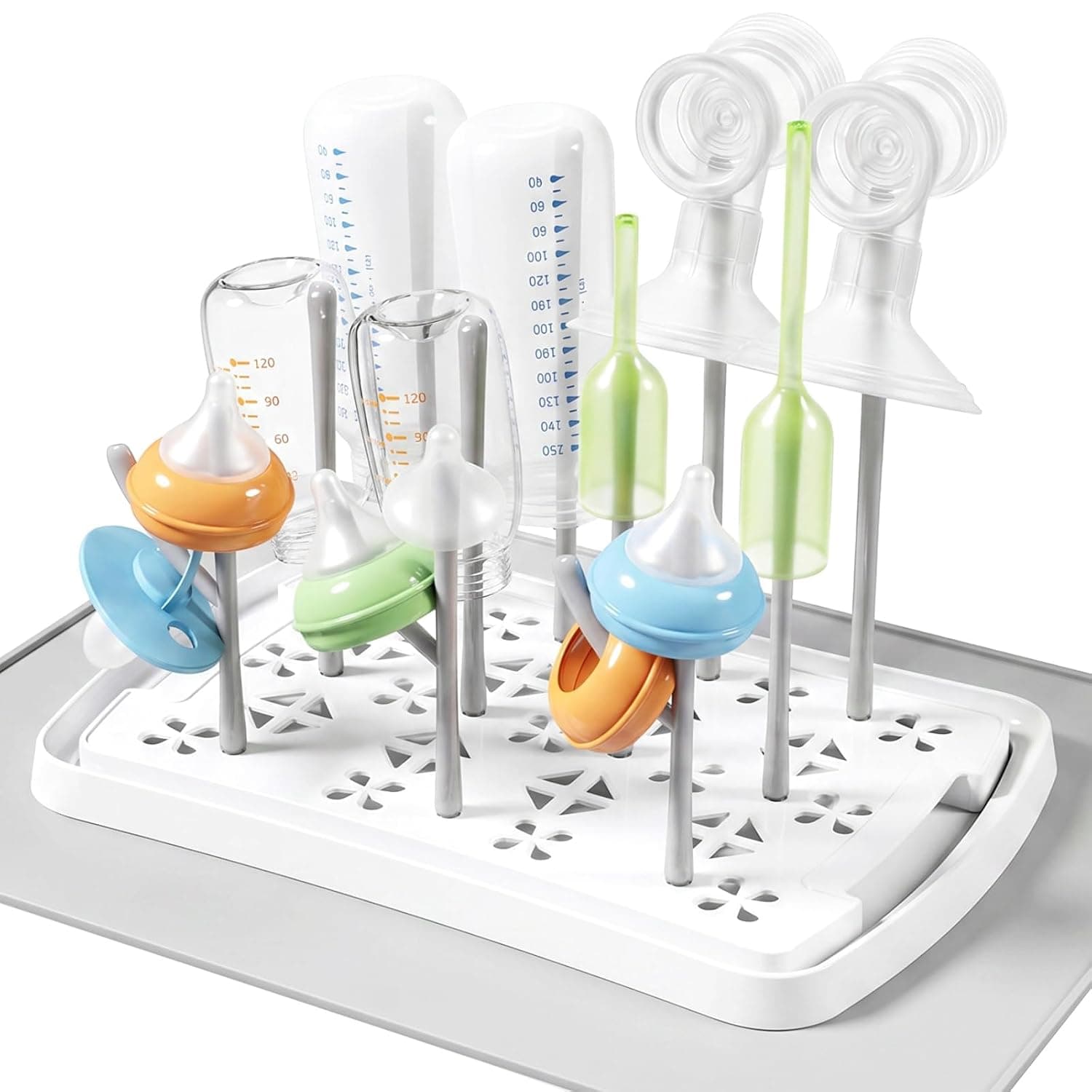 Lifewit Baby Bottle Drying Rack with Tray & Drain Mat, Portable Bottle Drying Tree for Home & Travel, Space Saving Dryer Holder for Nipples, Pump Parts, Pacifiers Storage, Newborn Essentials, BPA Free