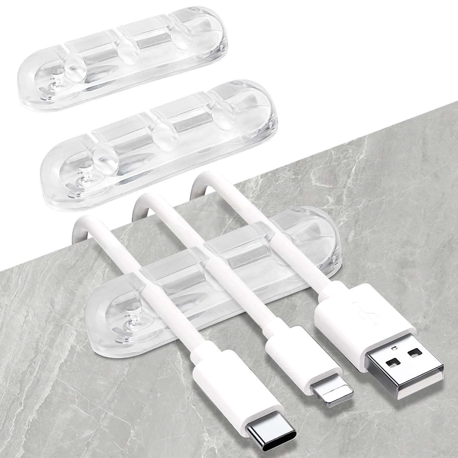 SOULWIT Cable Holder Clips, 3-Pack Cable Management Cord Organizer Clips Self Adhesive for Desktop USB Charging Cable Nightstand Power Cord Mouse Cable Wire PC Office Home