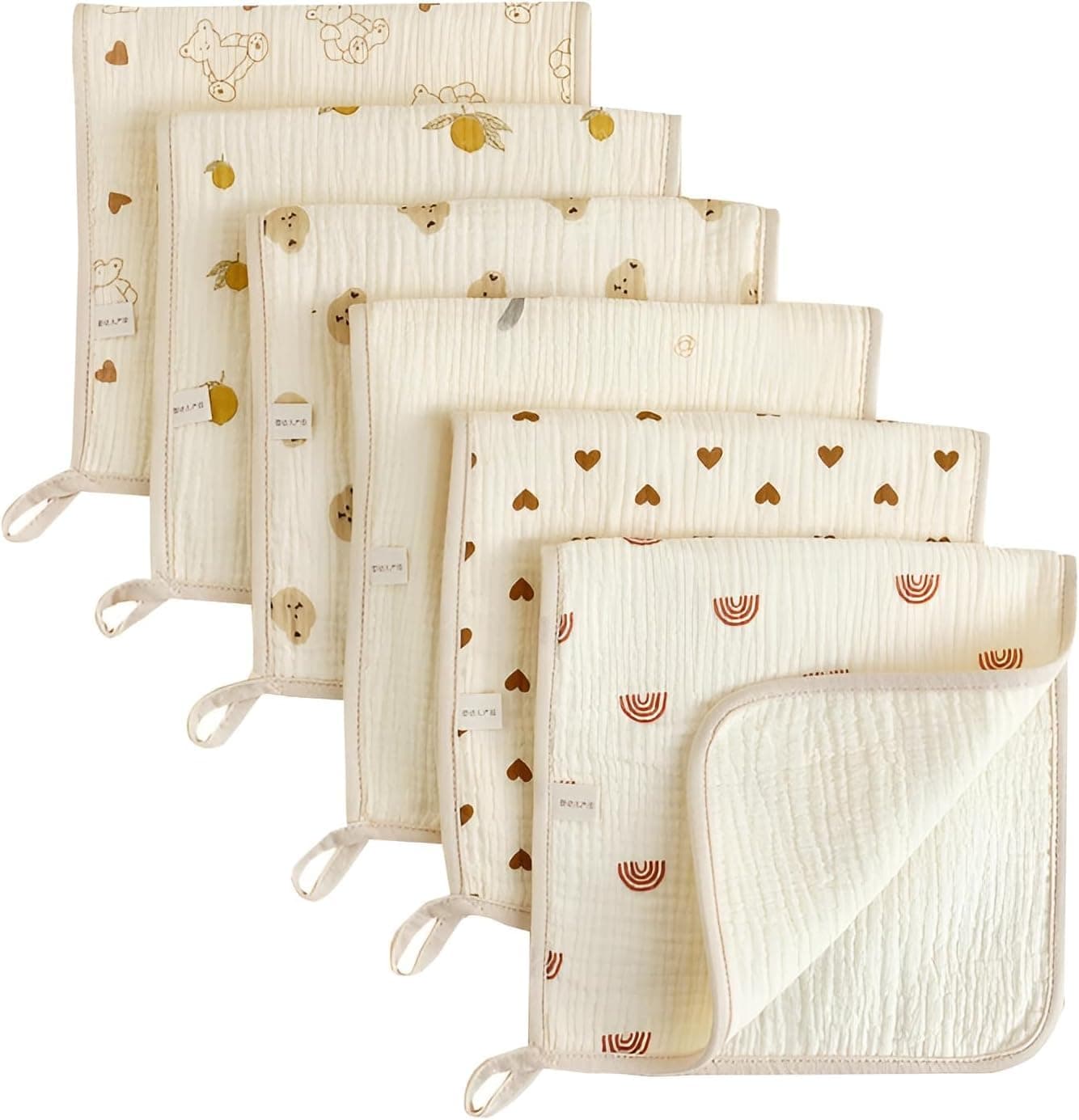 YelaJoy 6 Pack Muslin Burp Cloths, Premium Cotton Burping Rags for Newborn, Ultra Soft 6 Layers Muslin Face Towel, for Baby Boys and Girls Perfect Baby Registry Gift,20''X10''(Beige)
