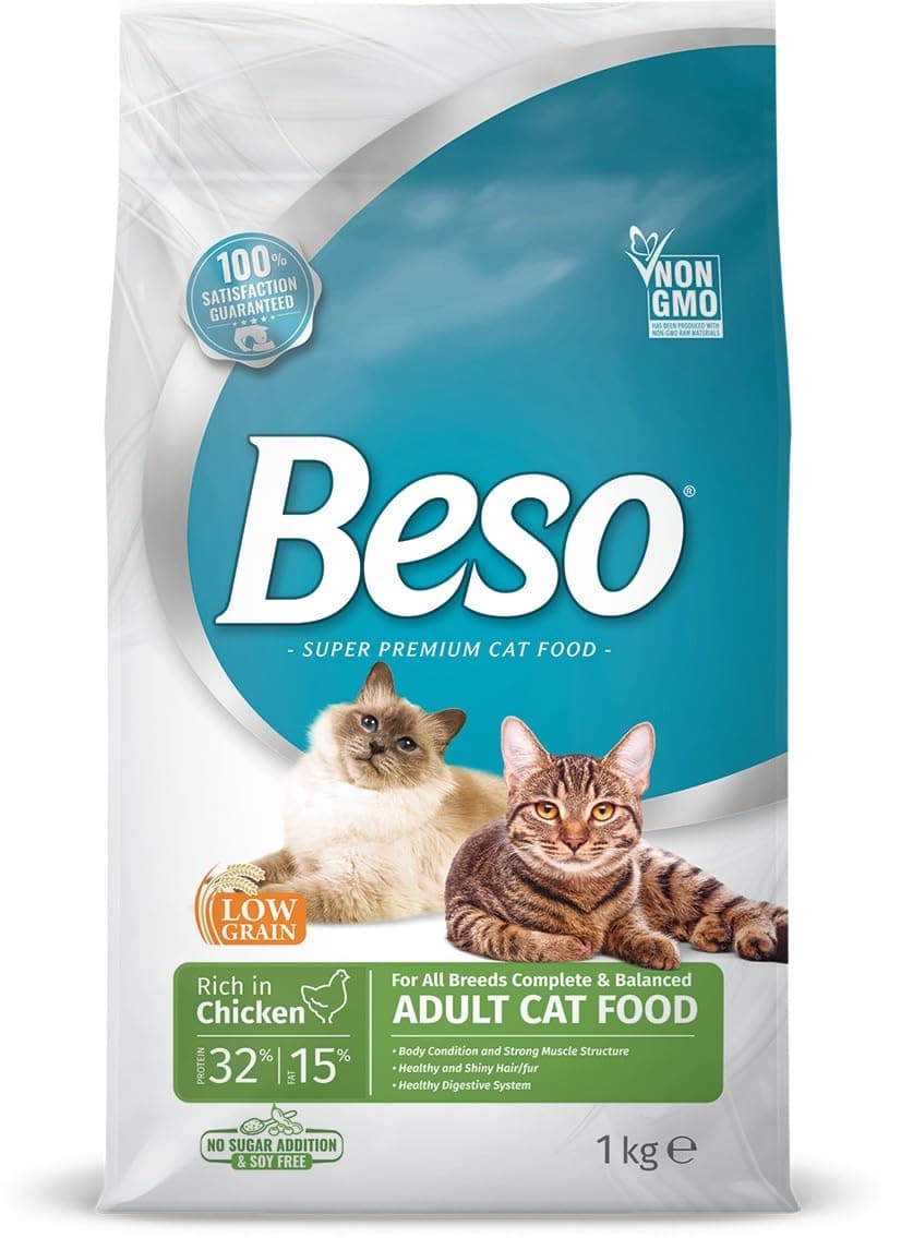 Beso Adult Cat Food Rich in Chicken – High Protein Dry Cat Food with Natural Ingredients, Omega 3 & 6, Digestive Support, Balanced Nutrition for Adult Cats, Premium Chicken Cat Kibble