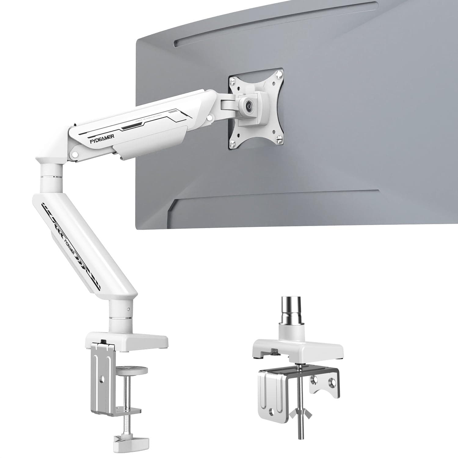 Fydeamer PC Monitor Arm for 17-35 inch Monitor up to 11kg, Adjustable Gas Spring Monitor Stand, Full Motion Computer Monitor Mount, LED/LCD Display Arm with VESA Pattern 75x75/100x100 Single Arm White