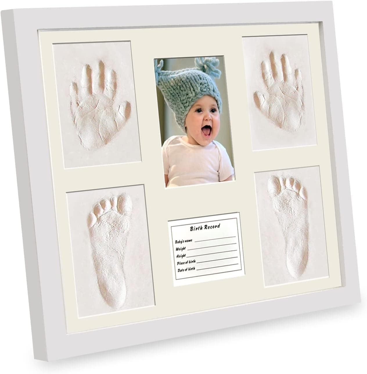 Baby Hand and Footprint Kit, Wooden Keepsake Picture Frame, Personalized Baby Gifts New Mommy Essentials, Clay Hand Print Picture Frame for Newborn, Foot Impression Photo Keepsake for Girl & Boy