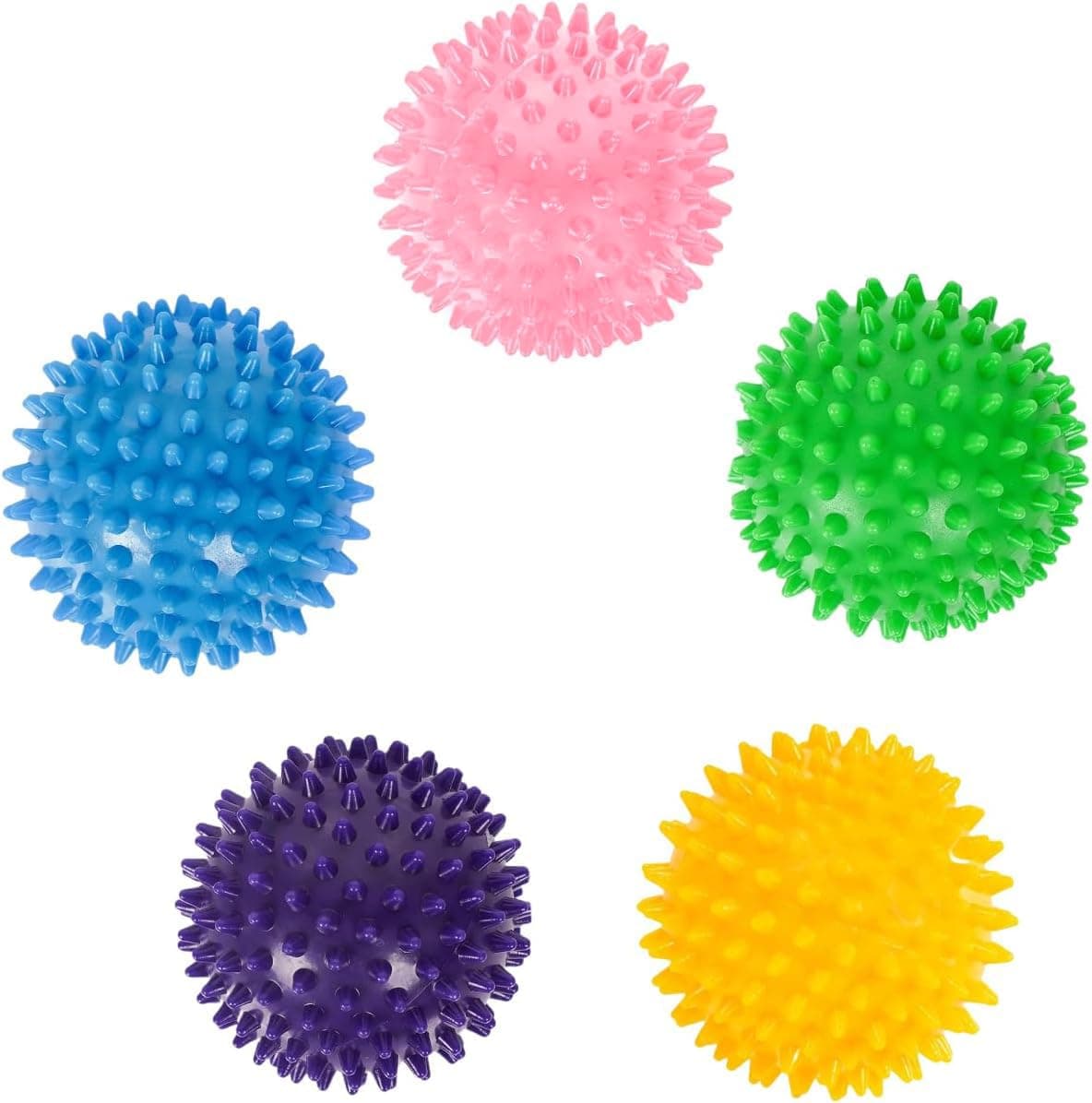 Massage Ball Set, 5 Pieces, 7.5 cm Massage Ball Fascia - Massage Ball Foot - Spiked Ball Nubs, Relaxation, Multicoloured