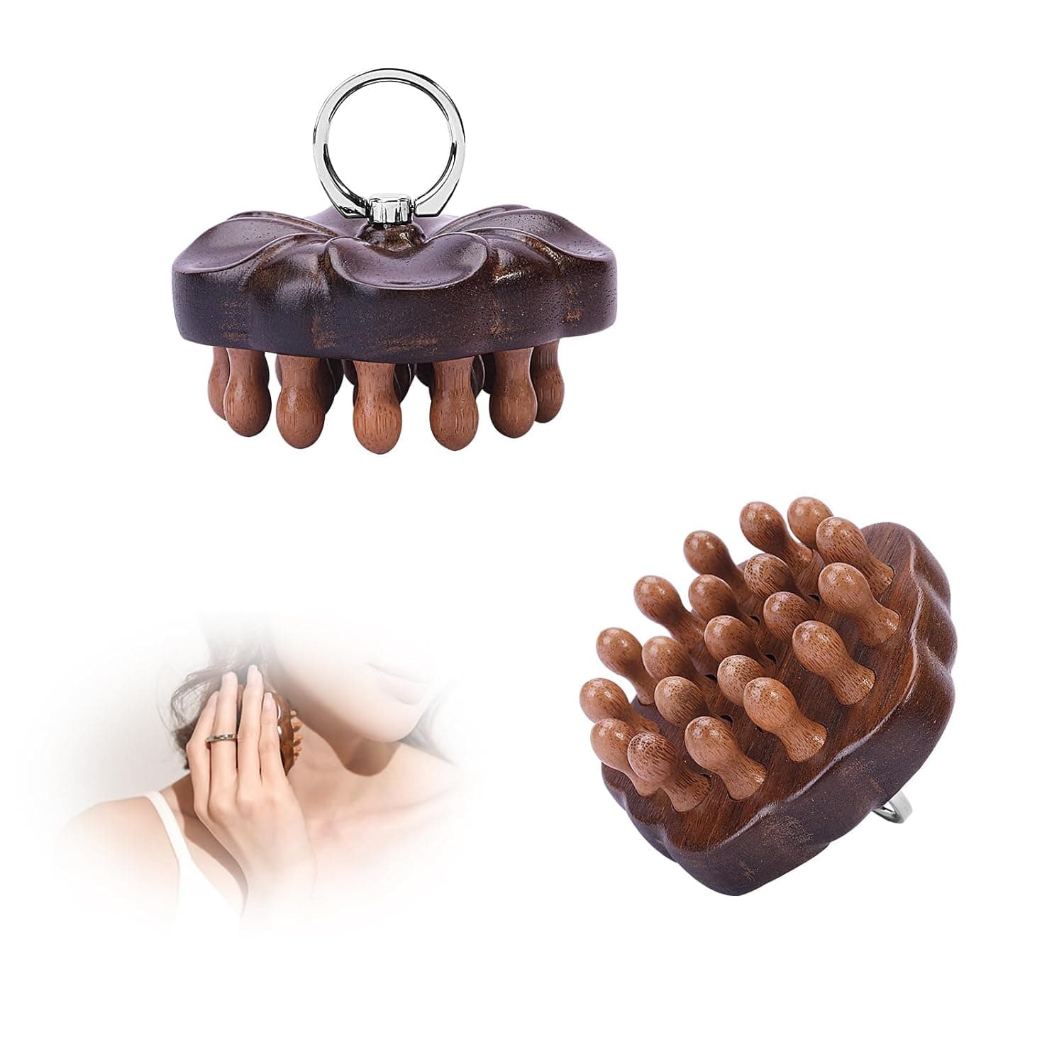 Sandalwood Scalp Massager for Hair Growth, Wide Tooth Wooden Head Massage Comb for Meridian Stress Relief, Improved Circulation & Detangling, Versatile Body Massage Tool for Daily Care