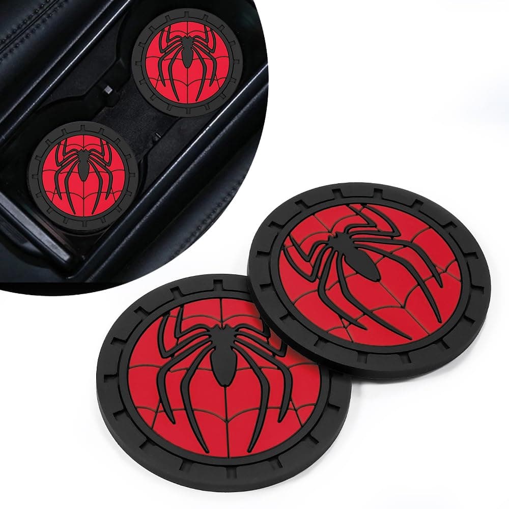 2Pcs Car Cup Holder Coasters for Spider Marvel Fans, Silicone Non-Slip Drink Mats, Cup Mats for Car Interior Accessories, Universal Anti-Spill Coaster Insert