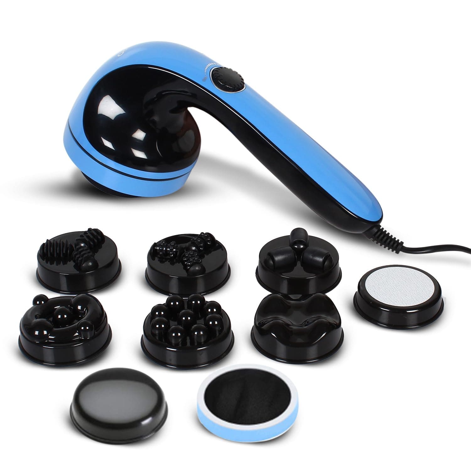 AGARO REGAL Electric Handheld Full Body Massager with 8 Massage Heads and Variable Speed Settings for Pain Relief and Relaxation, Back, Leg & Foot, Blue