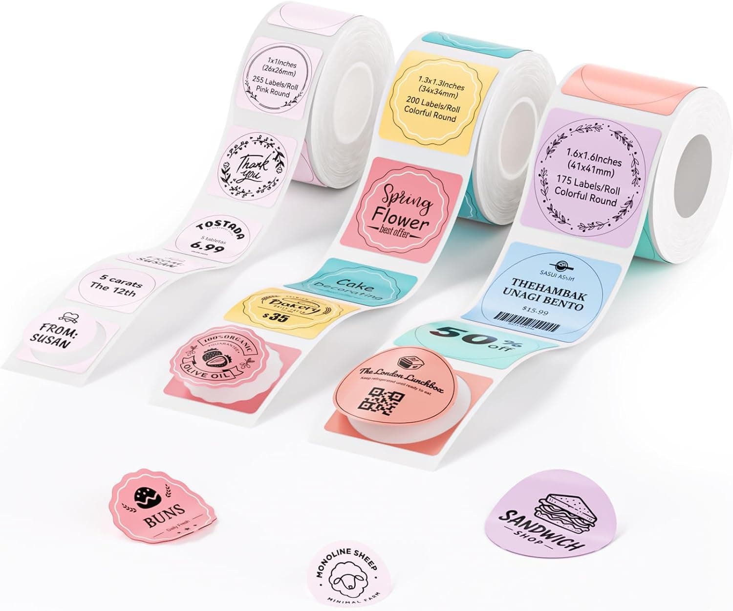 NIIMBOT Thermal Label Maker Tape Set, Compatible for NIIMBOT B1 B21 B31 B4 Label Printer, Thermal Paper 3 Rolls, Include 26×26mm, 34×34mm, 41×41mm
