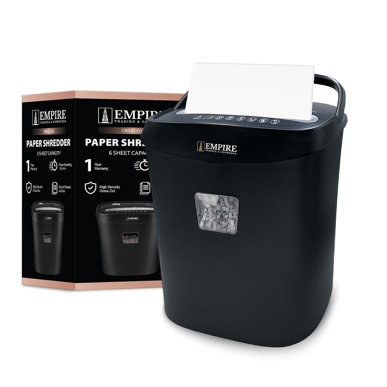 EMPIRE TRADING & COMMERCE Paper Shredder 6-Sheet Cross-Cut, 15 Litres Shredder for Home and Office Heavy Duty, Shred Paper Clips, Staples and Credit Cards (OS060C/Black)