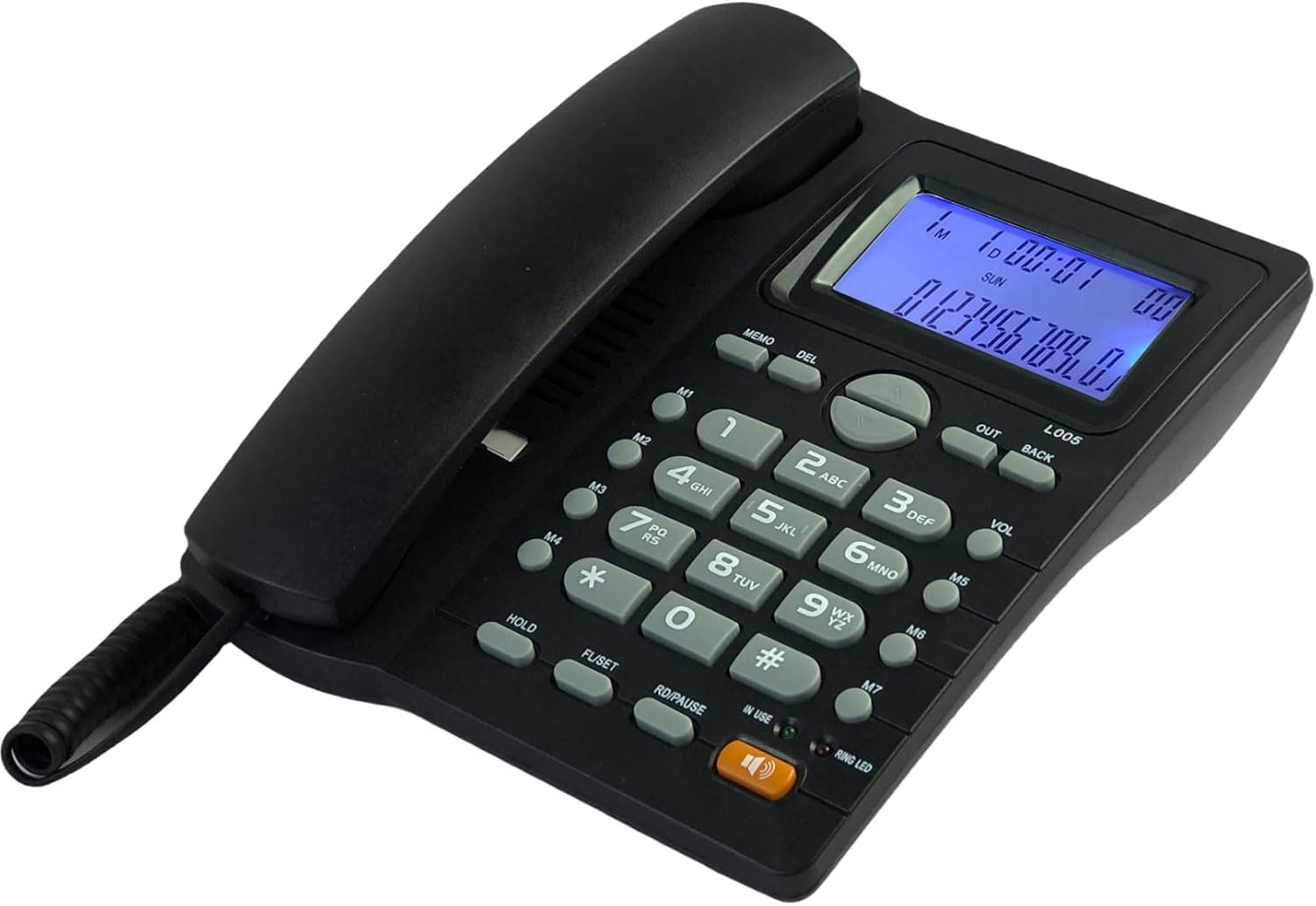 Corded Caller ID Telephone, Landline Home Phones with Blue Backlight & Speaker, Hands Free Analog Hotel Office Telephone Set, Desktop Speed Memory Dial Telephones for Seniors